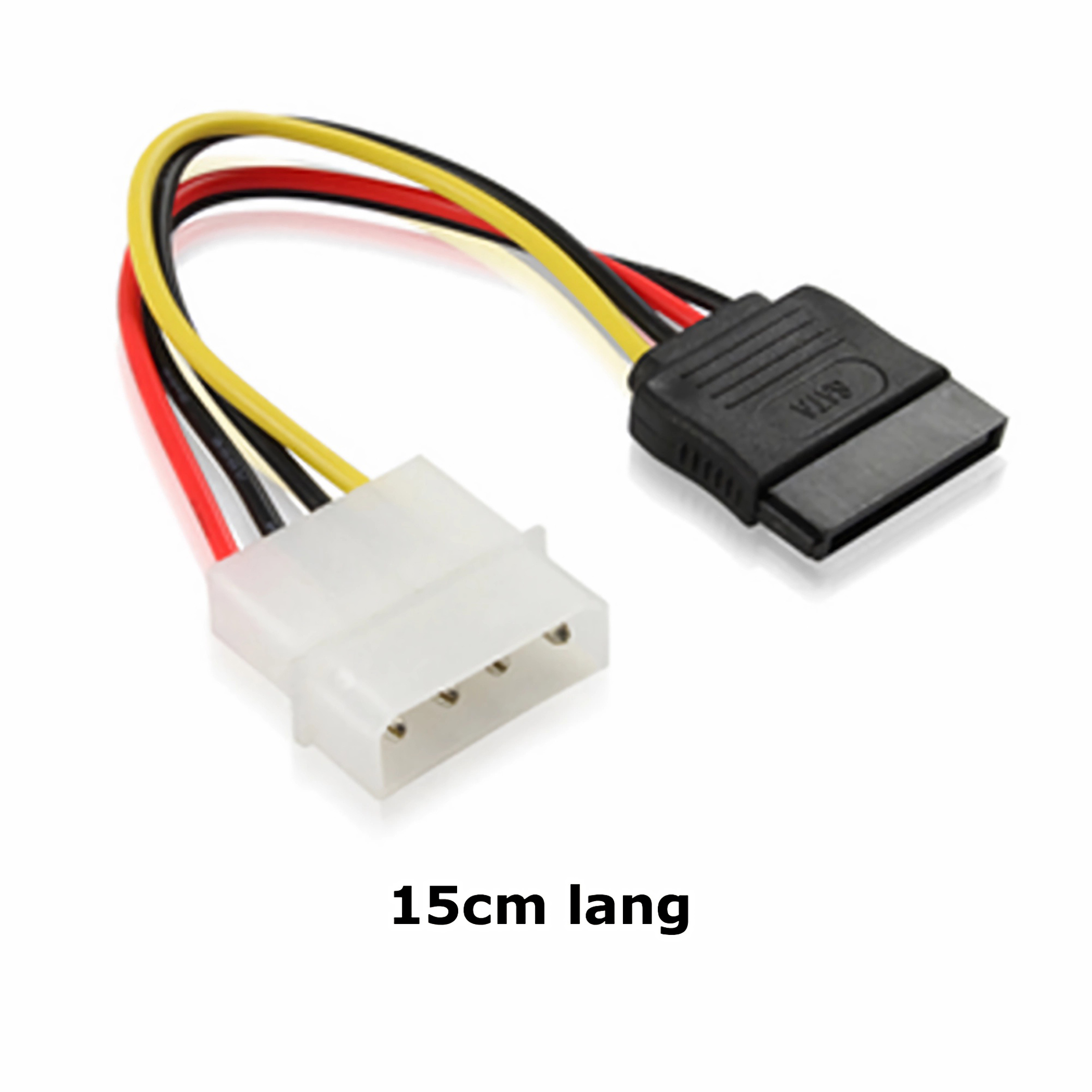 Ein 15cm langes SATA-Stromkabel mit 4-Pin auf SATA-Anschluss.