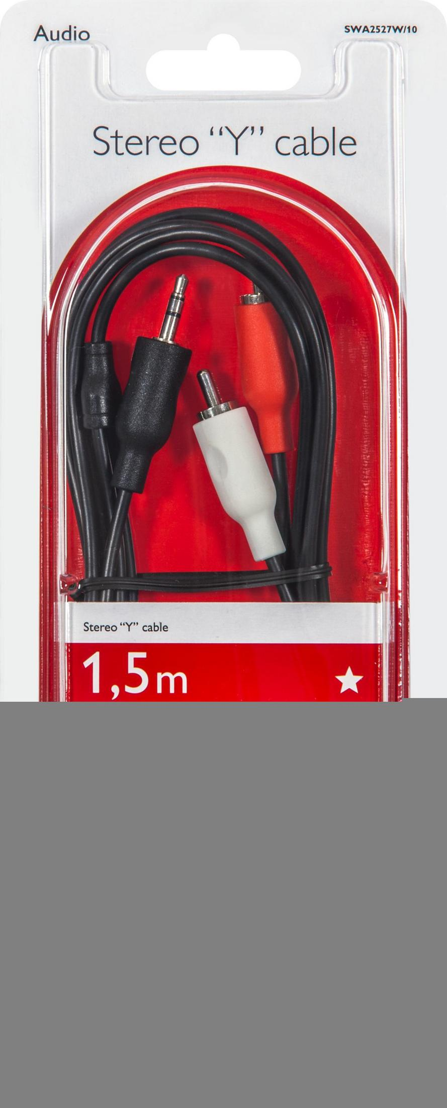 Ein Stereo-Y-Kabel, 1,5 m lang, mit einem 3,5-mm-Klinkenstecker.