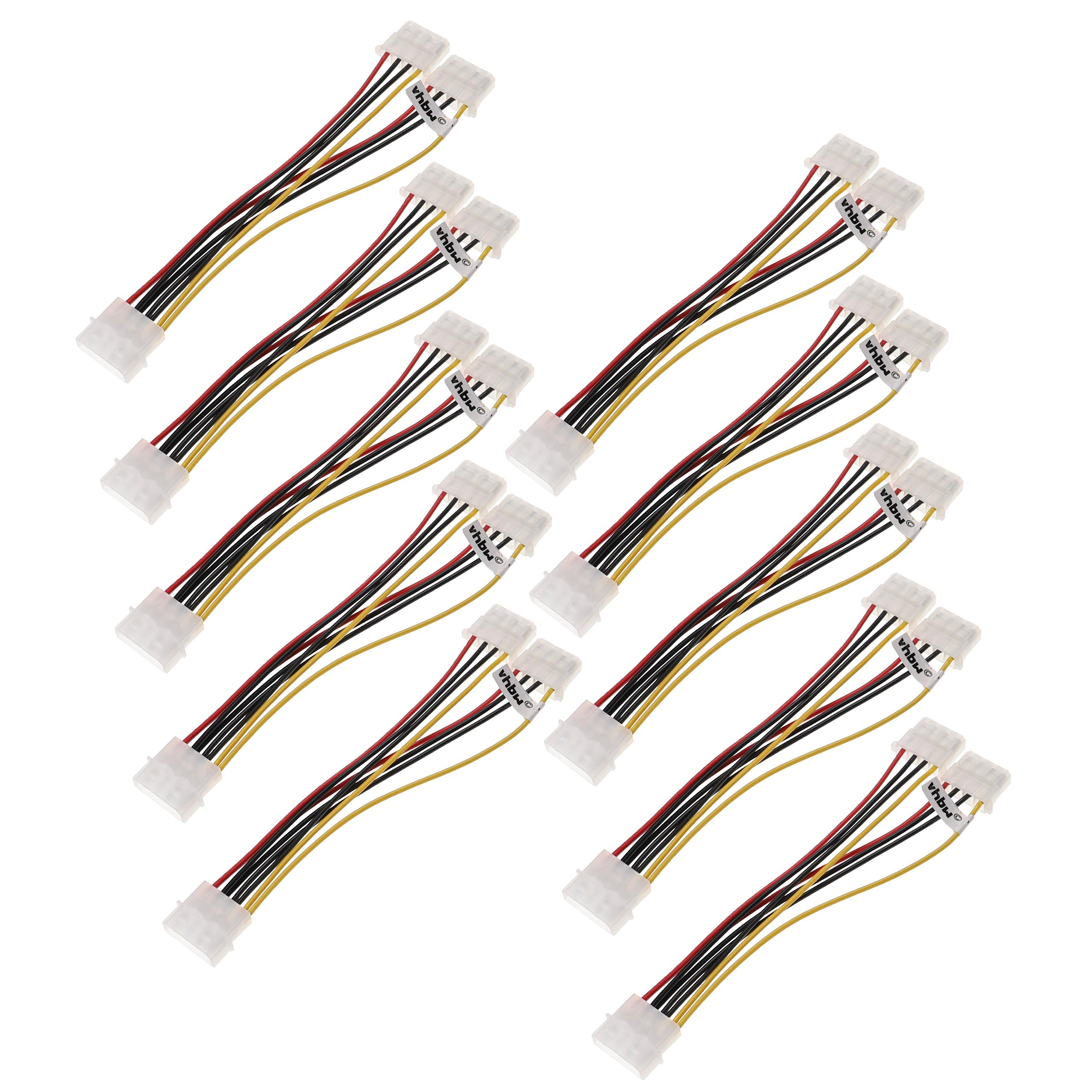 Mehrere weiße 4-Pin-Kabel mit roten, schwarzen und gelben Drähten auf weißem Grund.