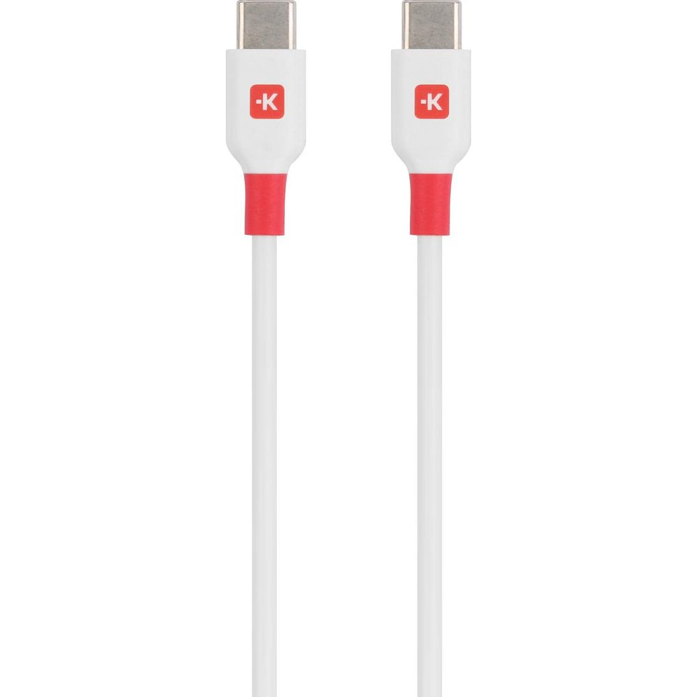 Zwei weiße USB-C-Kabel mit rotem Ring und schwarzem -K-Logo.