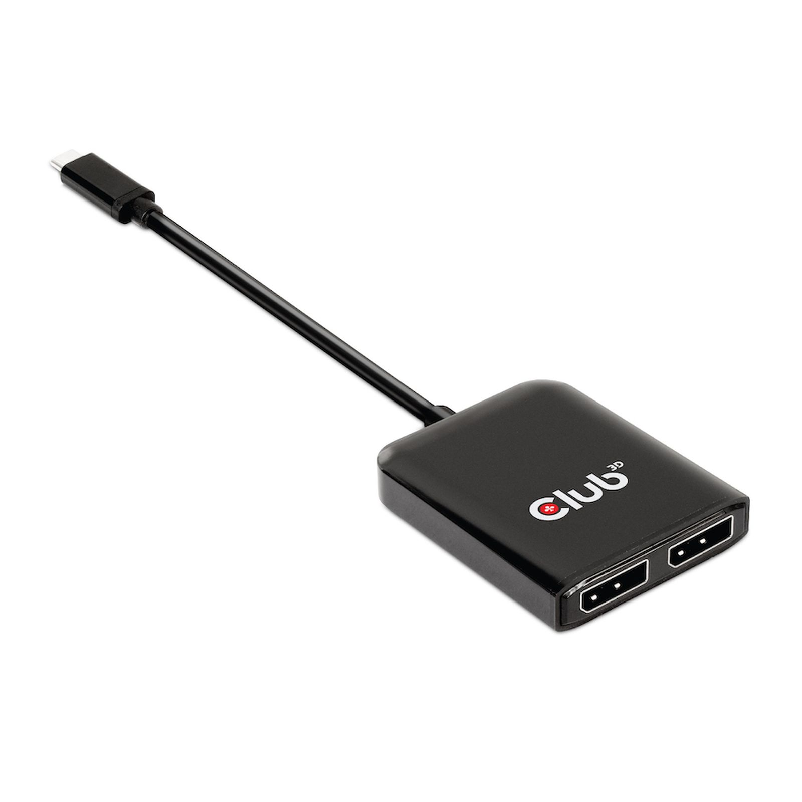Schwarzer Club 3D USB-C zu dual DisplayPort Adapter mit Kabel.