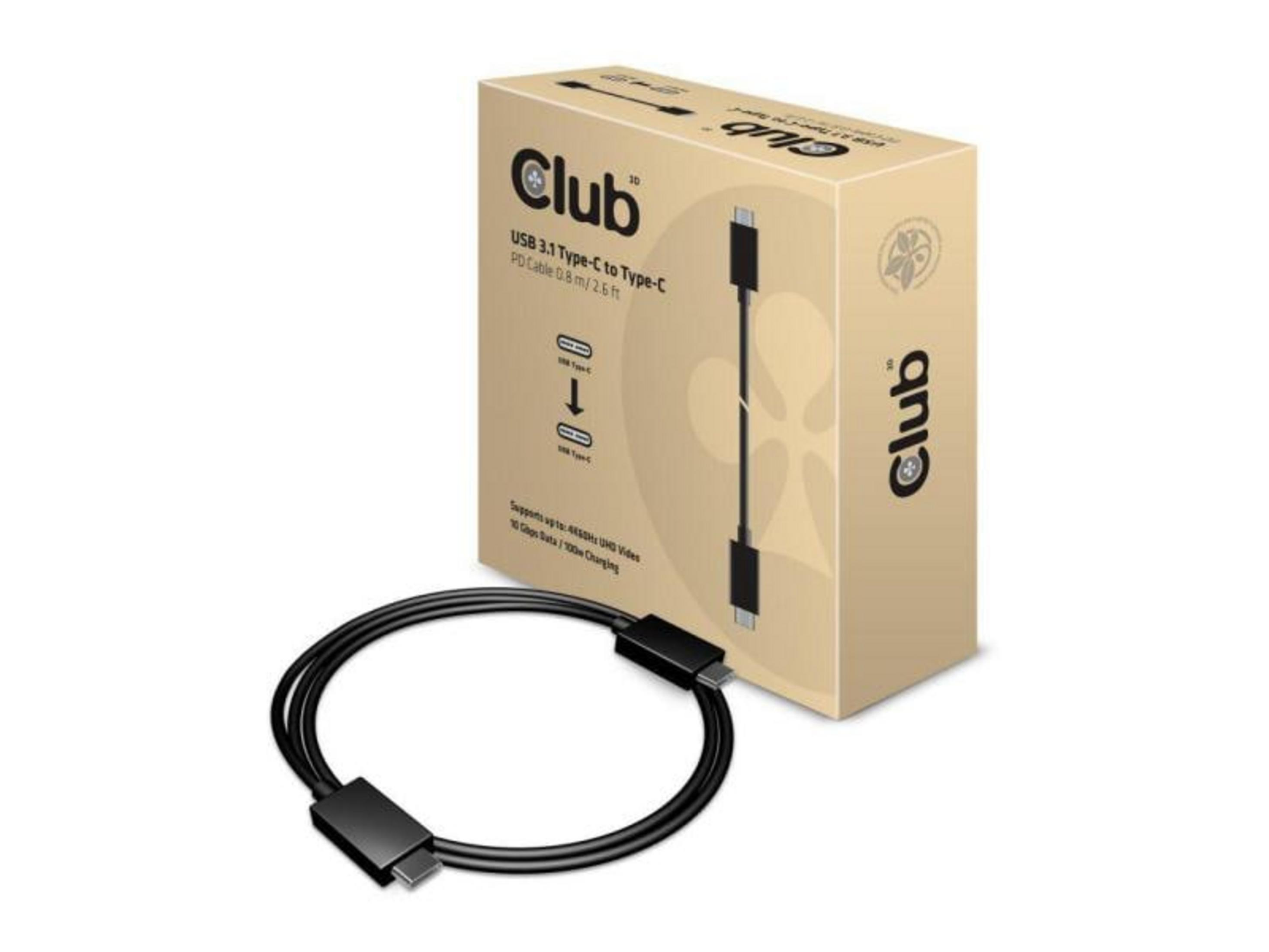Ein USB 3.1 Typ-C zu Typ-C PD Kabel liegt vor einer braunen Box.