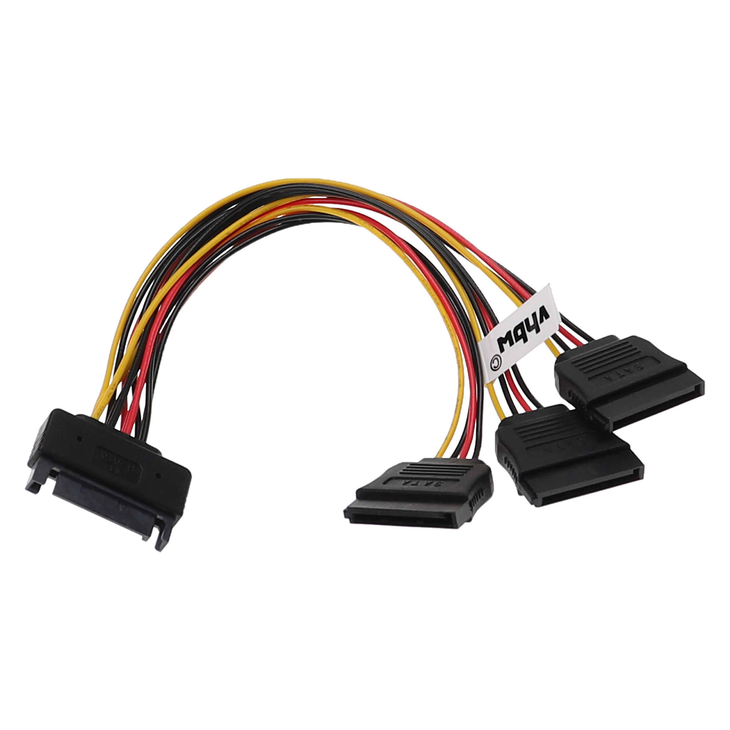Ein SATA-Stromkabel-Splitter mit einem Stecker und drei Buchsen.