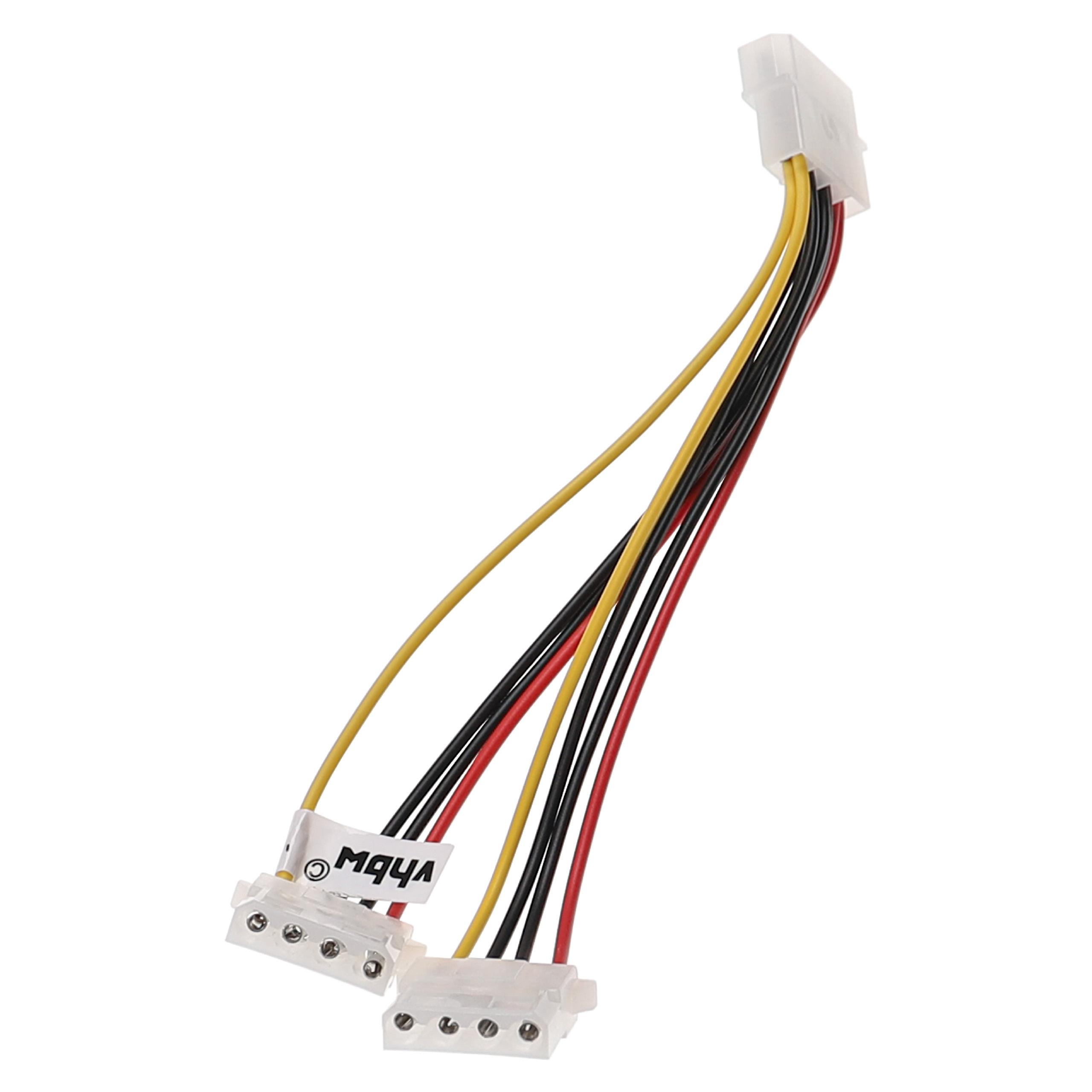 Ein weißer Adapter mit vier bunten Kabeln und zwei Steckern.