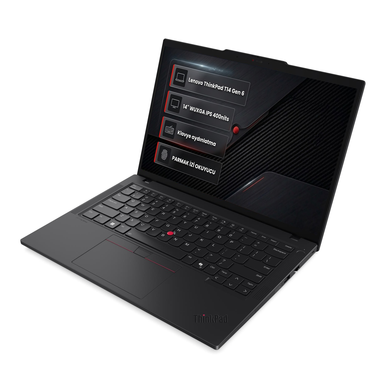 Klavyeli ve dokunmatik yüzeyli siyah Lenovo ThinkPad laptop, yakın çekim.