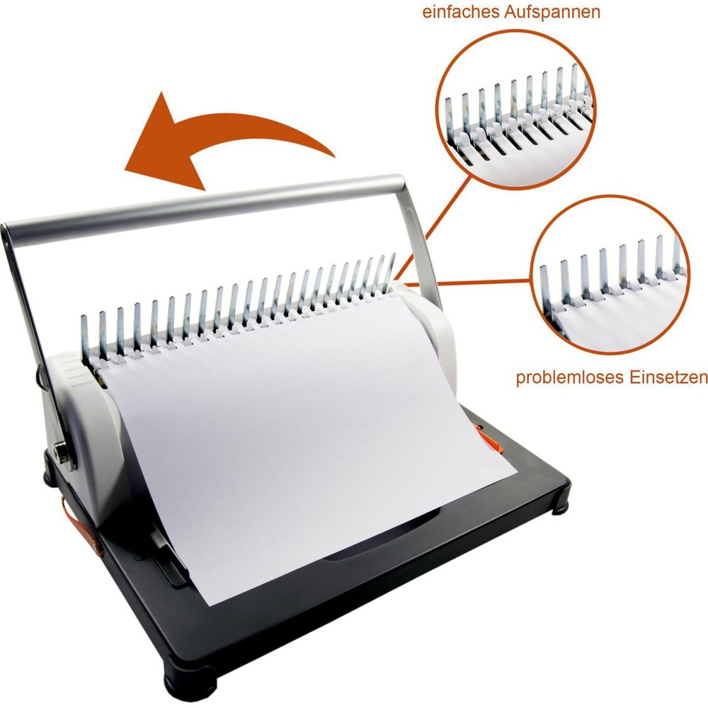 Einzelner Papierbinder mit Heftklammern und Papier.