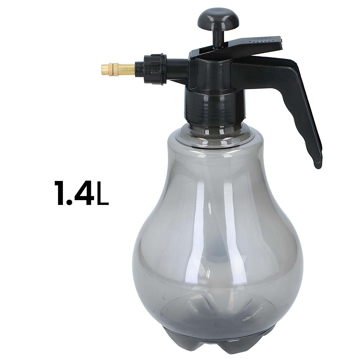 Ein 1,4-Liter-Sprühgerät mit schwarzem Griff und transparentem Tank.