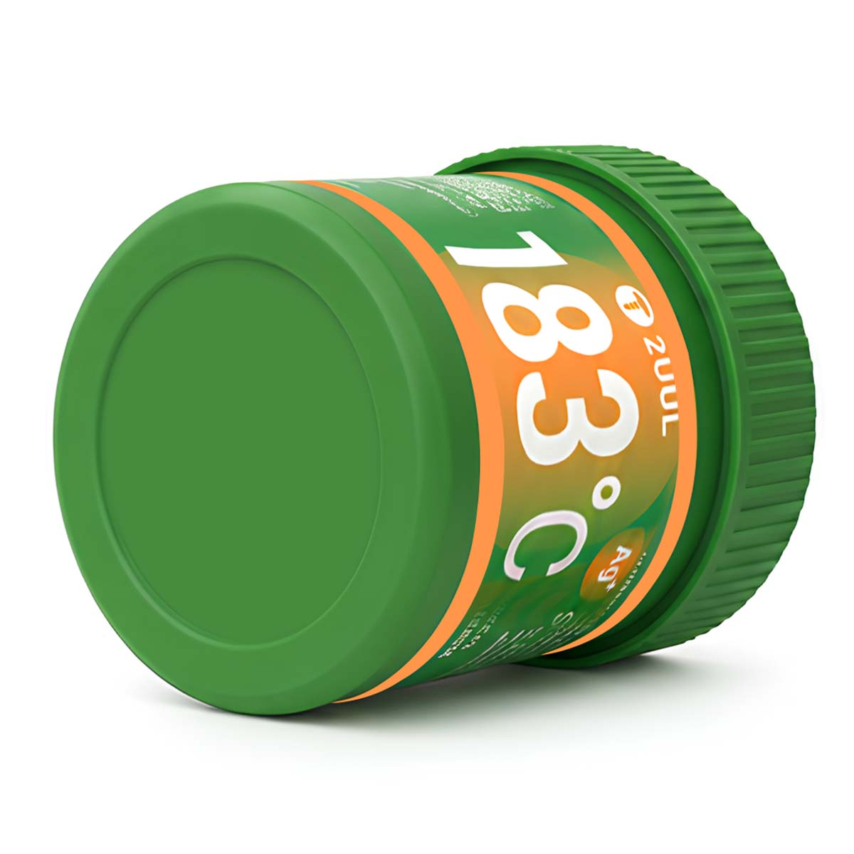 Grüne Dose mit orangem Band und der Aufschrift 183°C und 2UUL.