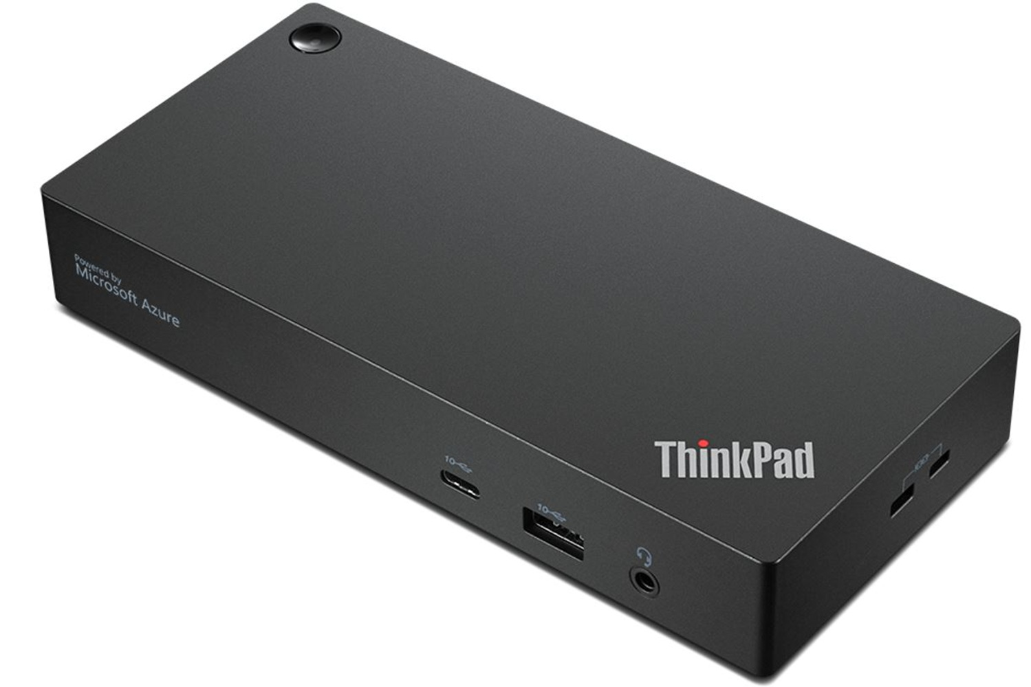 Schwarzes ThinkPad Dock mit USB-C, USB-A, Audioanschluss und Microsoft Azure Logo.