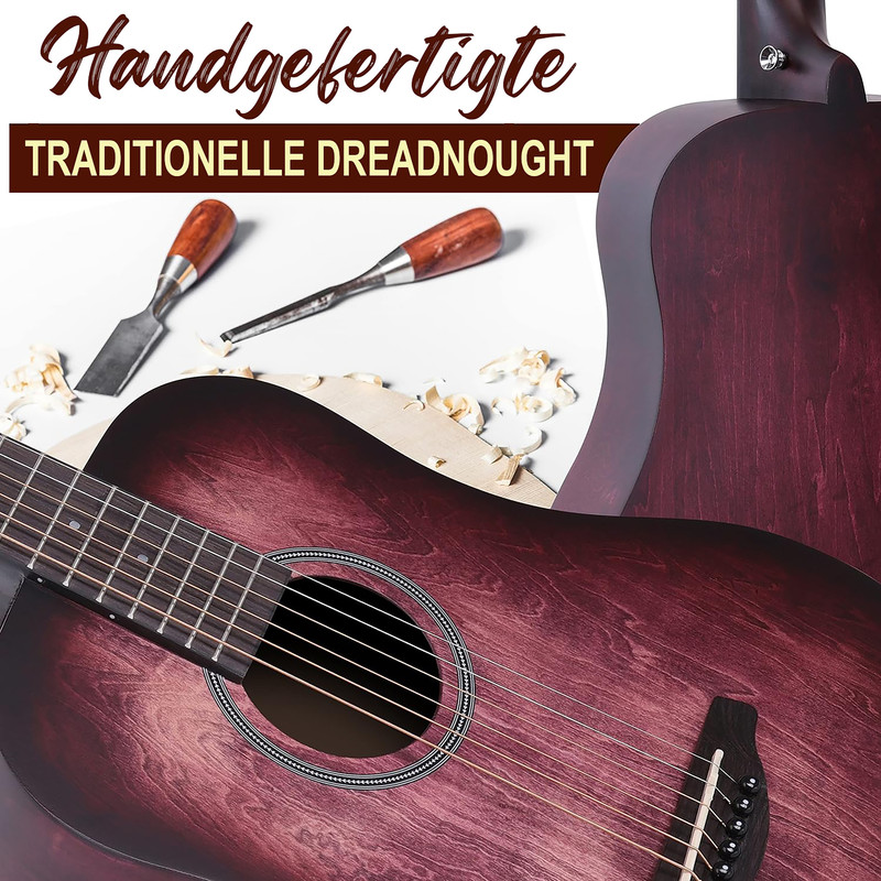 Handgefertigte Dreadnought Gitarre mit Werkzeugen und Holzspänen.