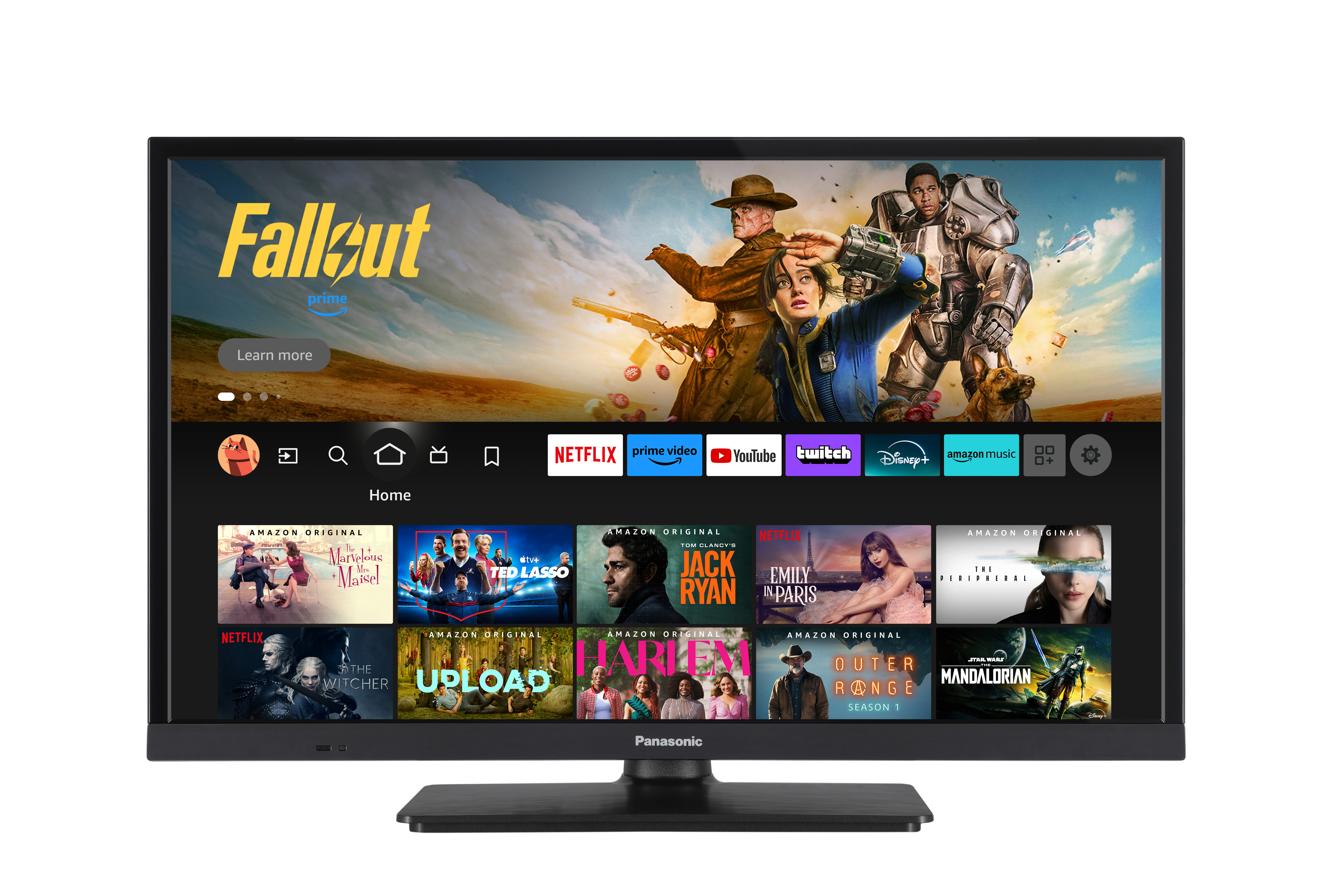 Ein Fernseher zeigt die Startseite einer Streaming-App mit 