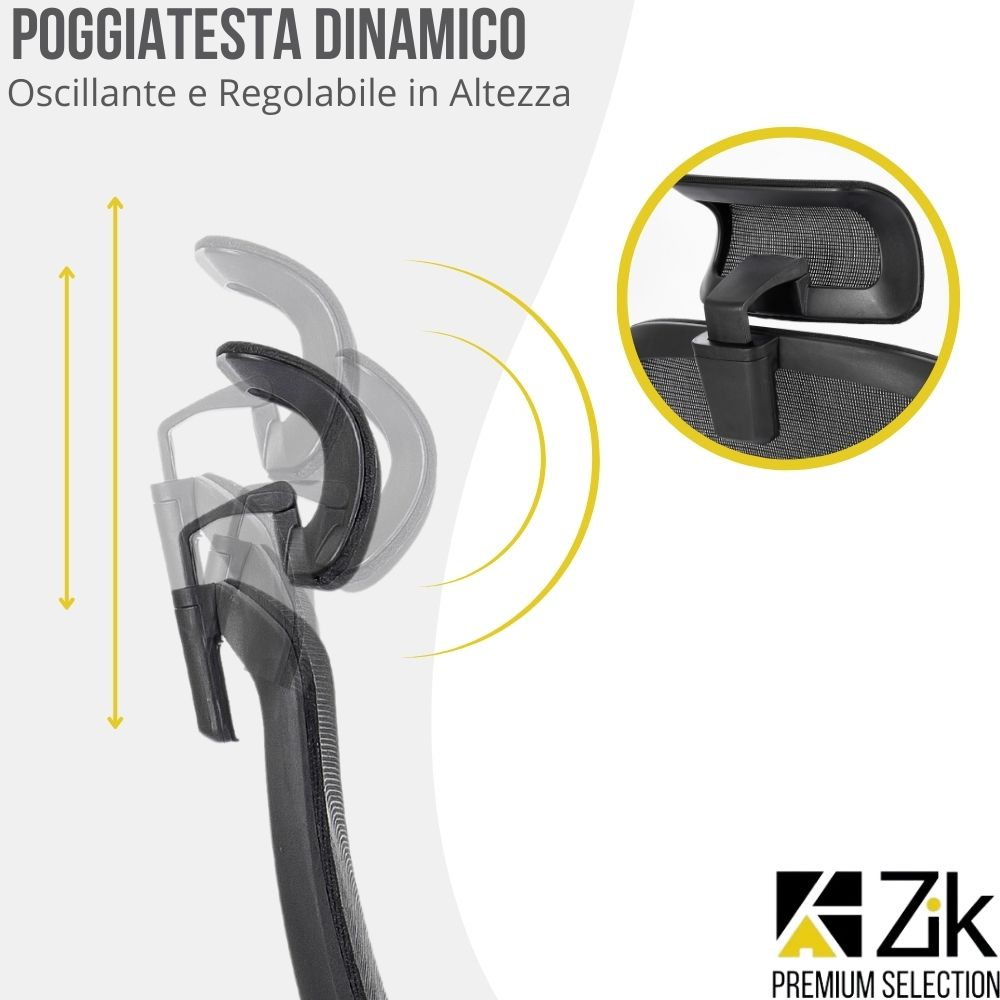 Poggiatesta dinamico: dettaglio poggiatesta sedia ufficio nero.