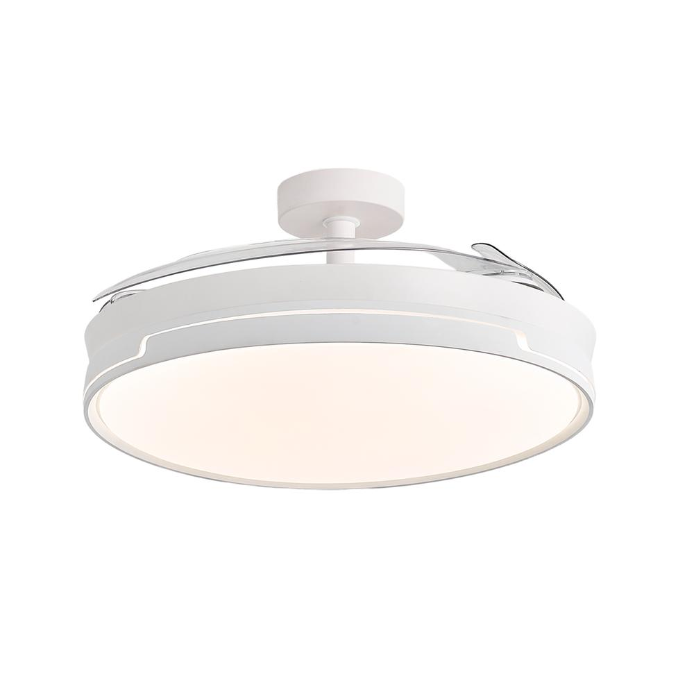 Un ventilador de techo blanco moderno con luz integrada.