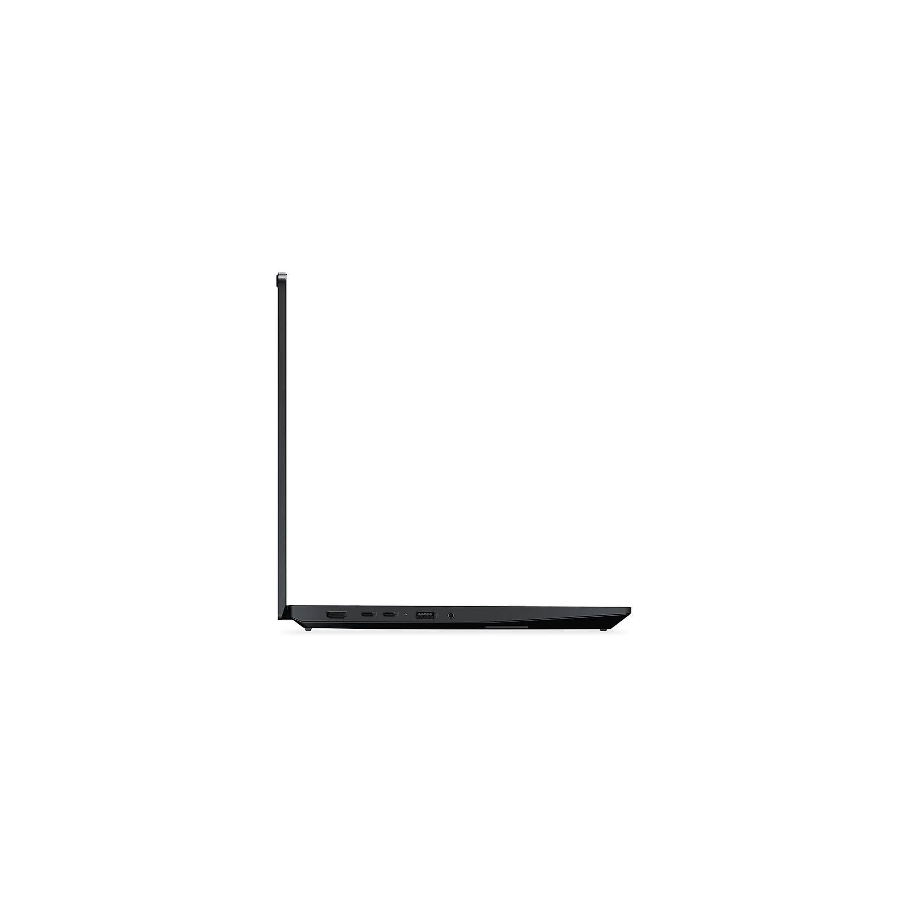 Un laptop nero chiuso di profilo su sfondo bianco.