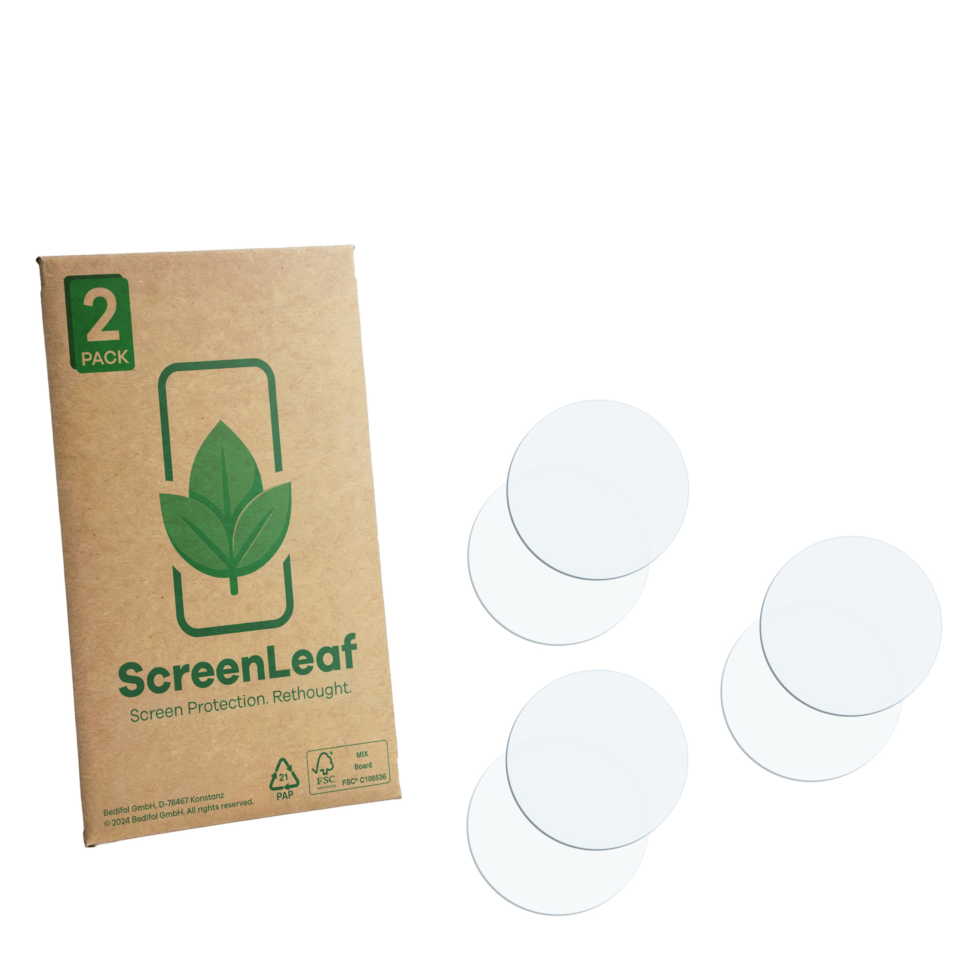 Eine Packung mit 2 Displayschutzfolien und einer braunen Verpackung.