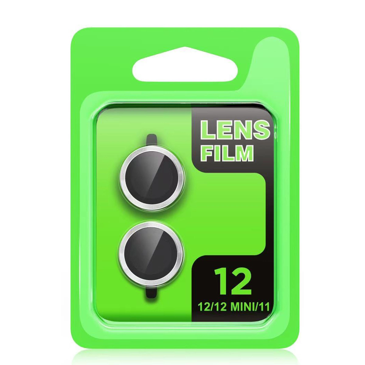 iPhone 12/12 mini/11 için iki yuvarlak lens filminin yeşil paketi.