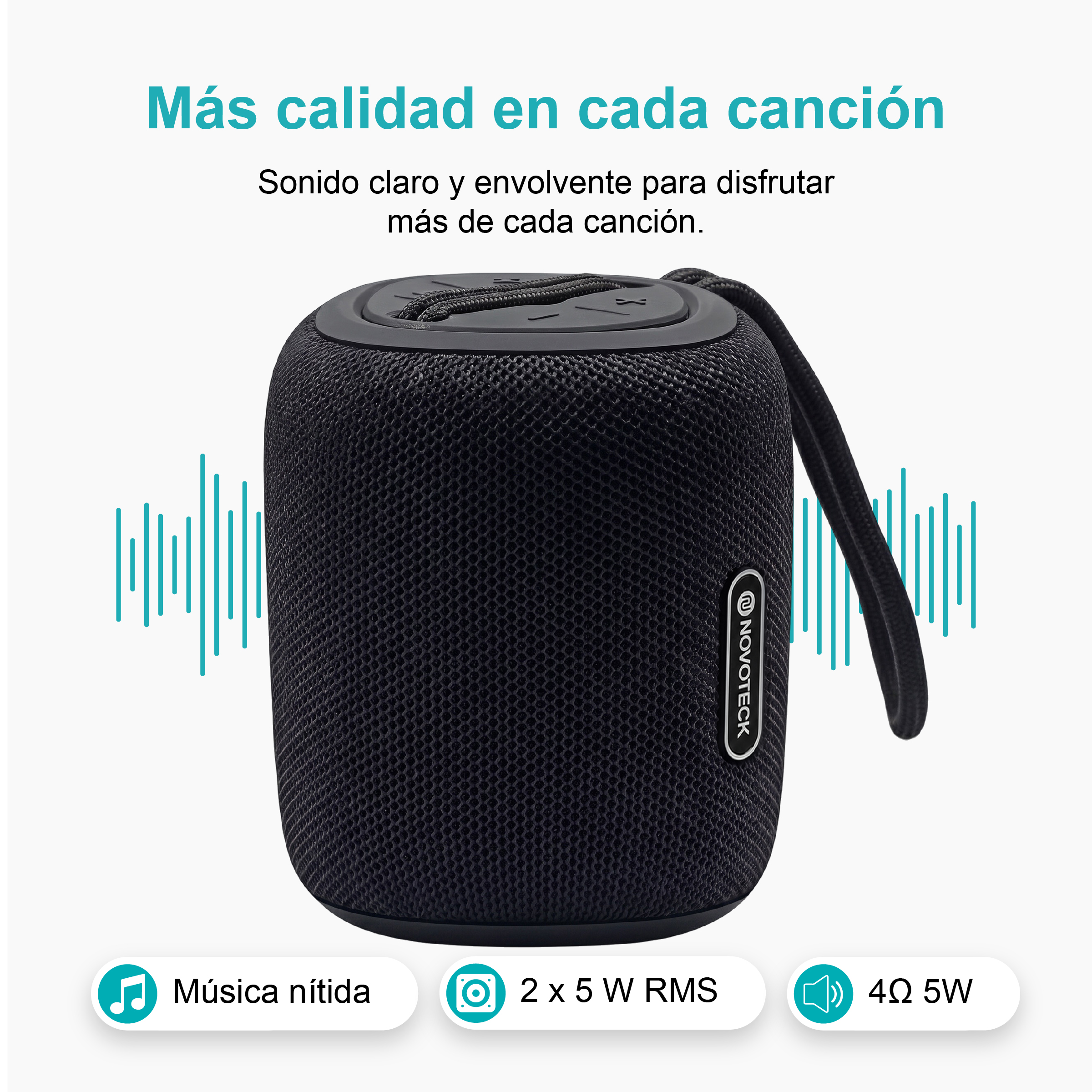 Altoparlante portatile nero con cinturino ed effetti sonori. 2x5W RMS.
