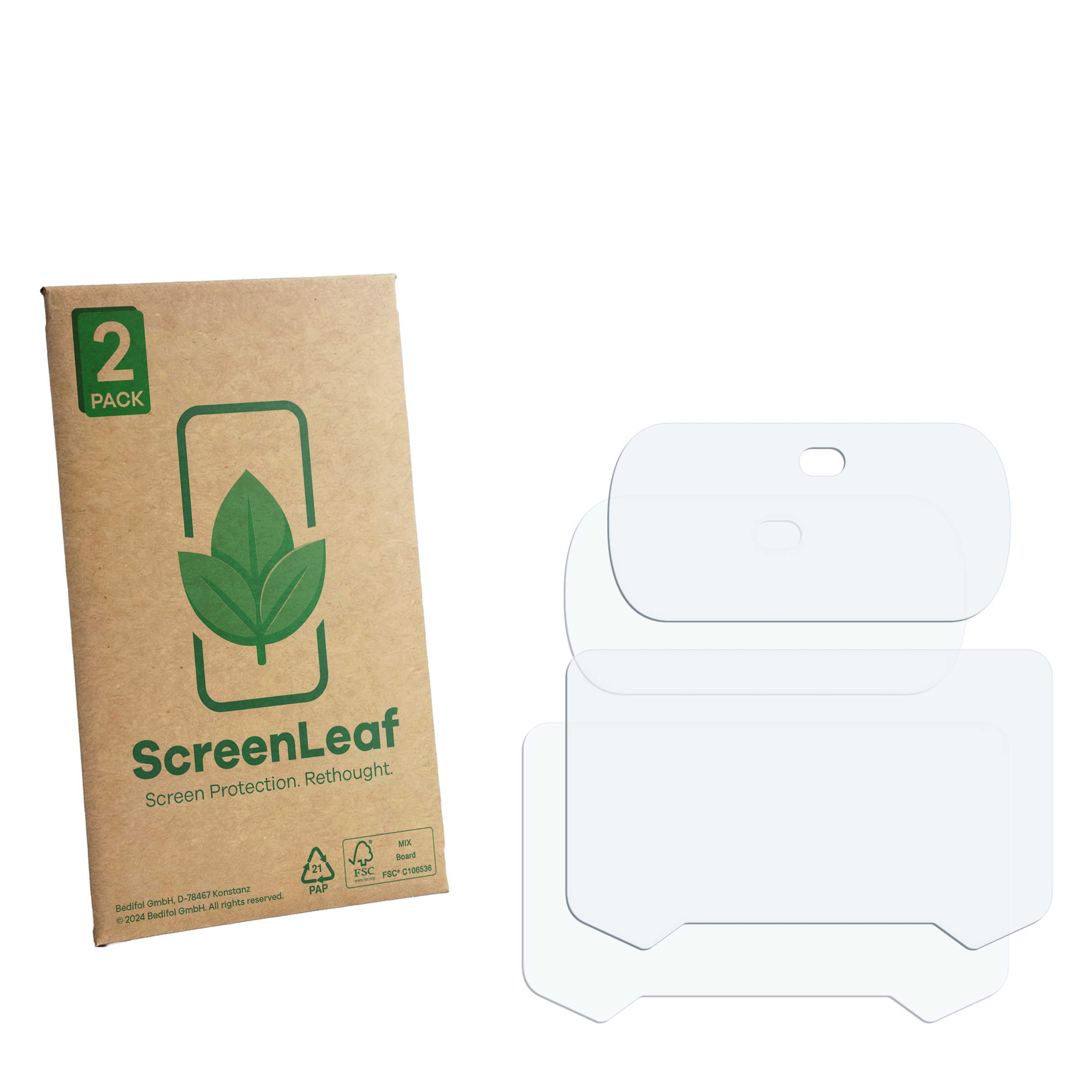 Eine Packung mit zwei Displayschutzfolien und einer braunen Verpackung mit Aufdruck.
