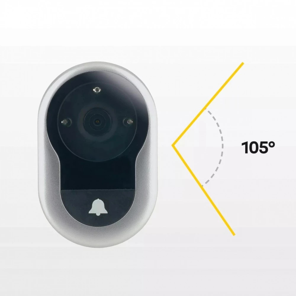 Campanello argentato con telecamera e indicatore angolo di visione 105°.