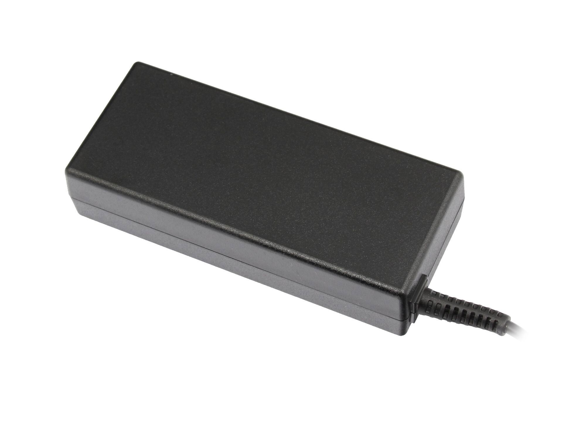 Ein schwarzer rechteckiger Laptop-Netzadapter mit einem Kabelanschluss.