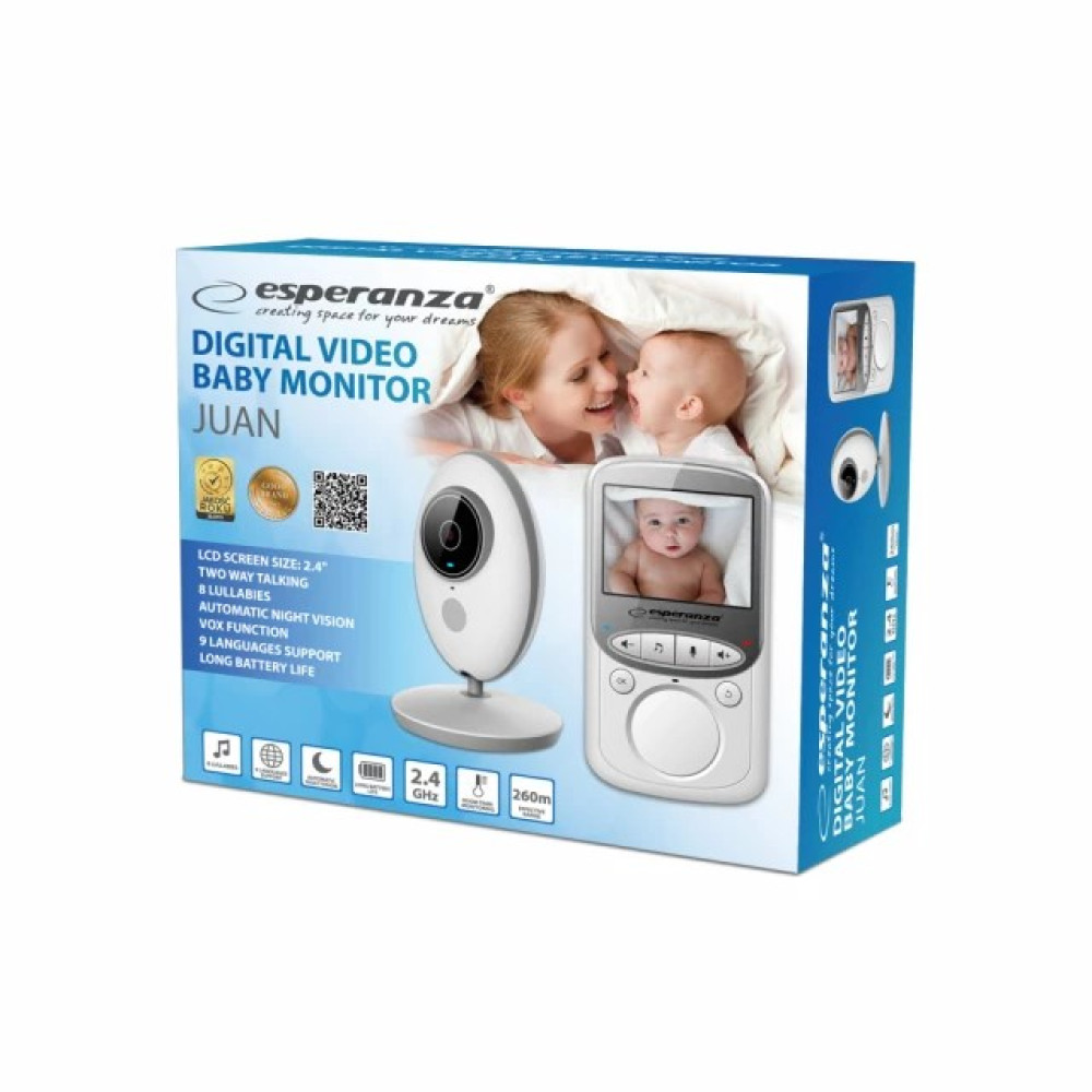 Pudełko cyfrowego monitora wideo dla niemowląt Esperanza z kamerą i jednostką rodzicielską.
