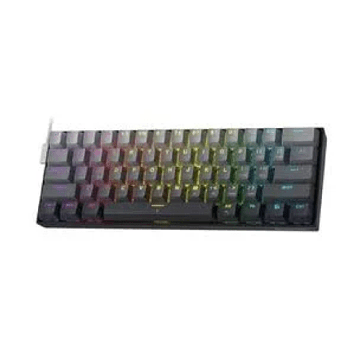 Un teclado compacto con iluminación RGB multicolor.