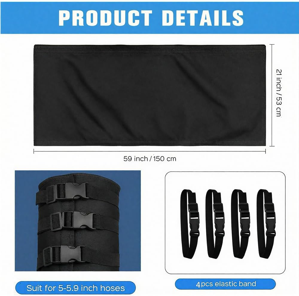 Produktdetails: Schwarzer Stoffartikel 59x21 Zoll, Schlauchgurte und 4 Gummibänder.