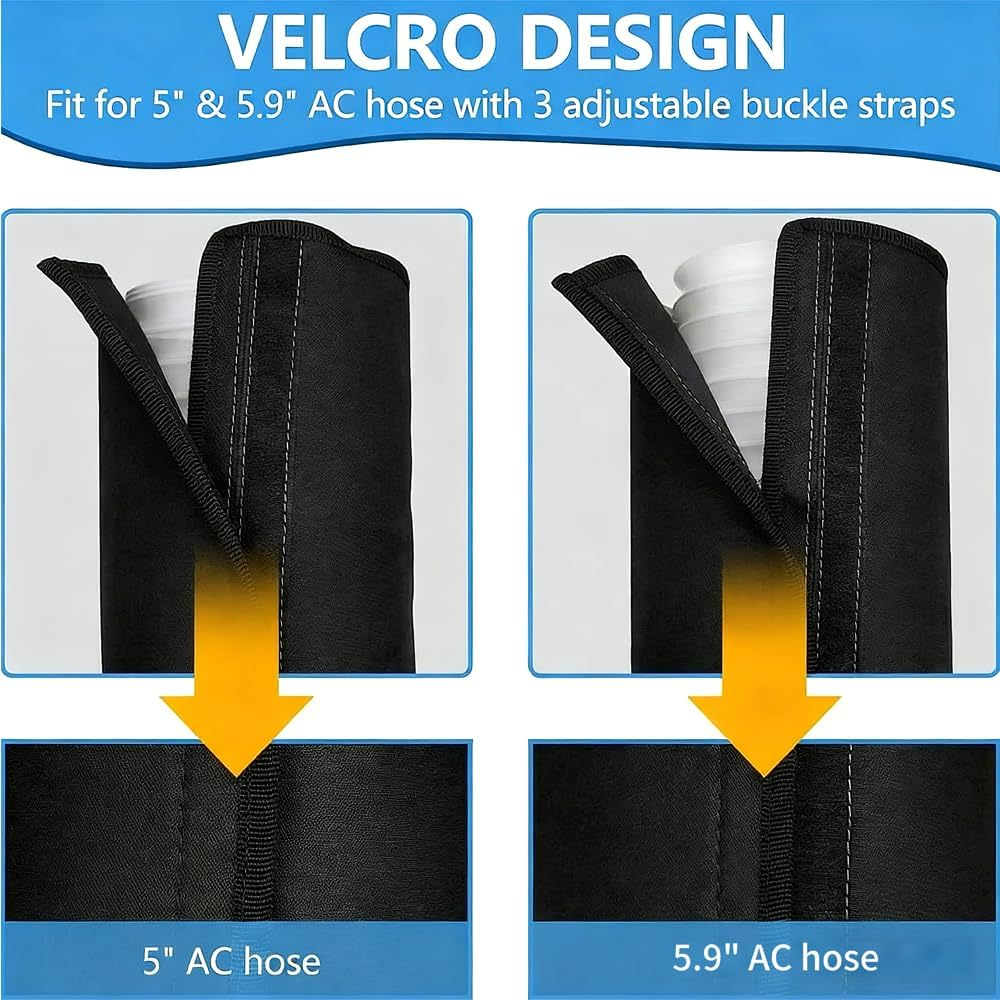 Schwarze AC-Schlauchabdeckungen für 5" und 5,9" Schläuche, Klettverschluss.