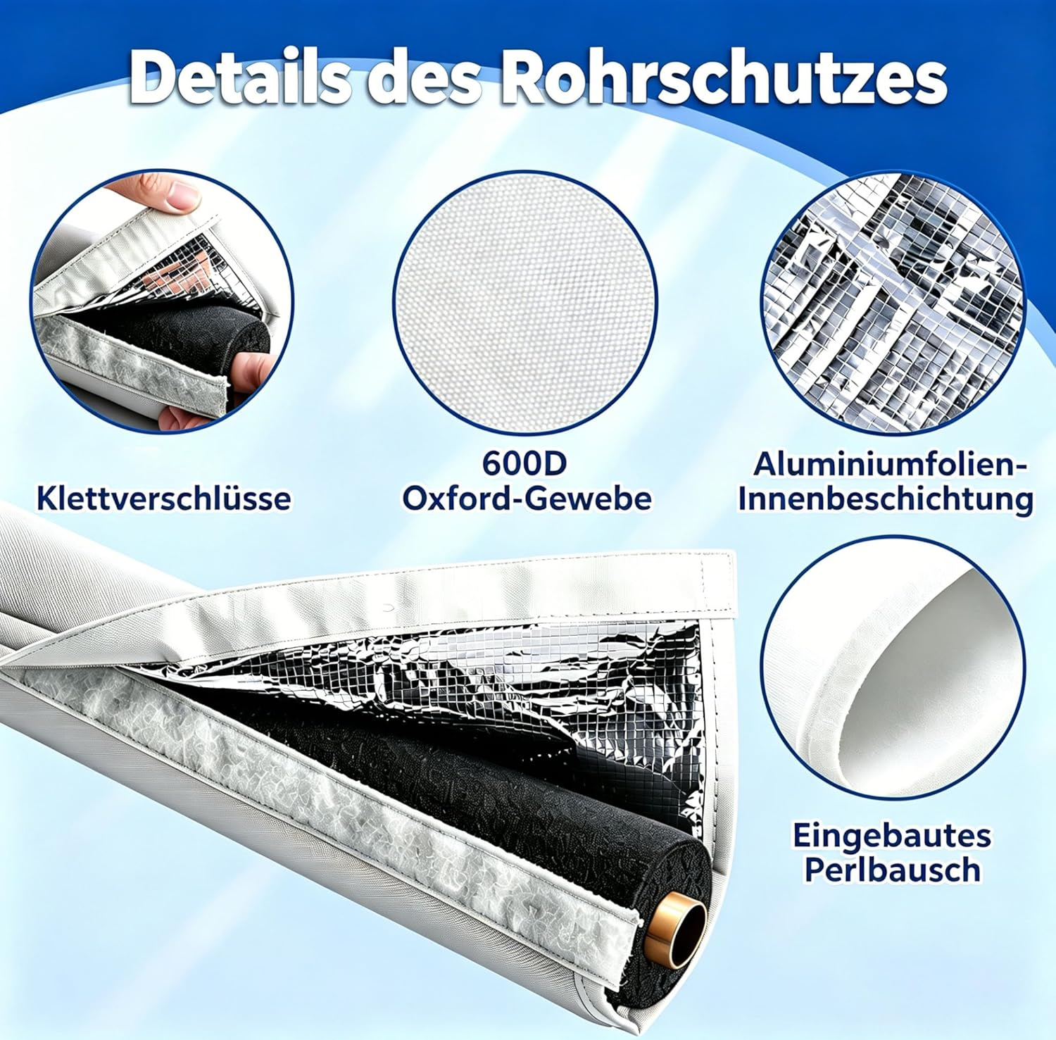 Produktdetails: Klettverschlüsse, 600D Oxford-Gewebe, Aluminiumfolien-Innenbeschichtung, Perlschaum.