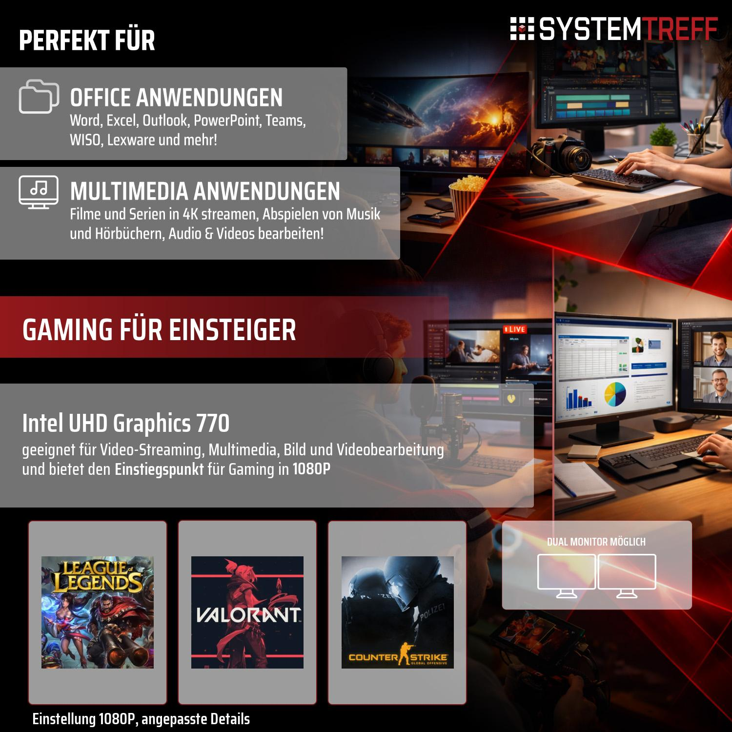 System Treff PC: Office, Multimedia, Gaming mit Intel UHD 770 Grafik.