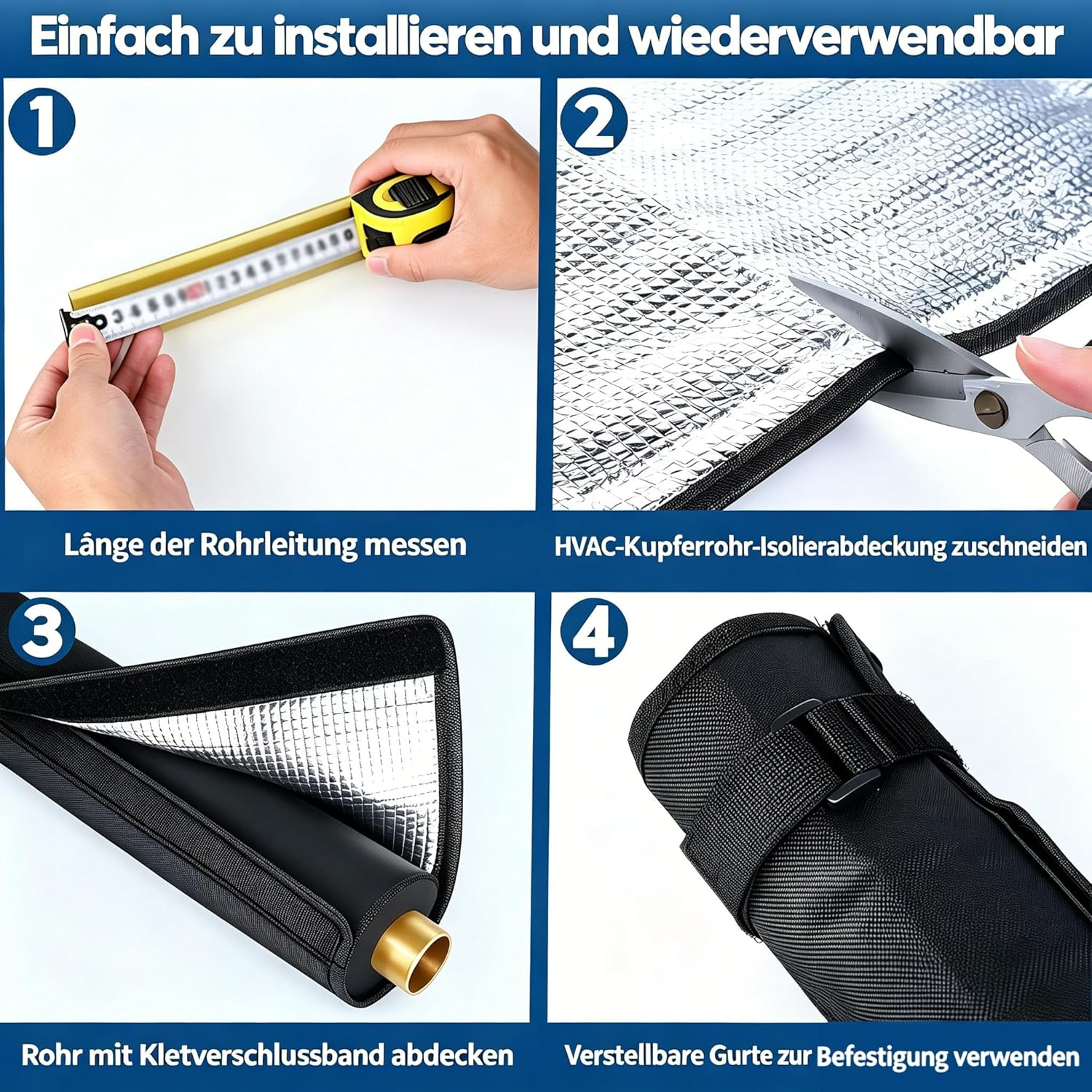 Anleitung zur Installation einer Rohr-Isolierung in 4 Schritten.
