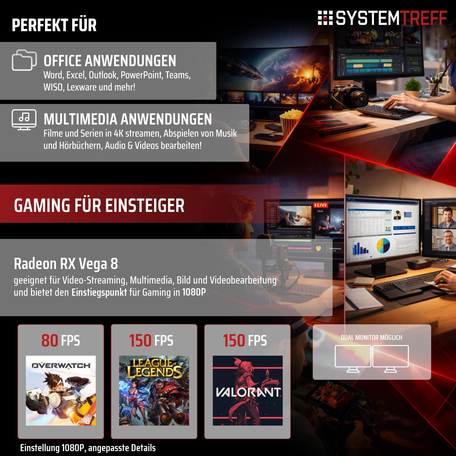 System Treff: Perfekt für Office, Multimedia & Gaming. Radeon RX Vega 8.