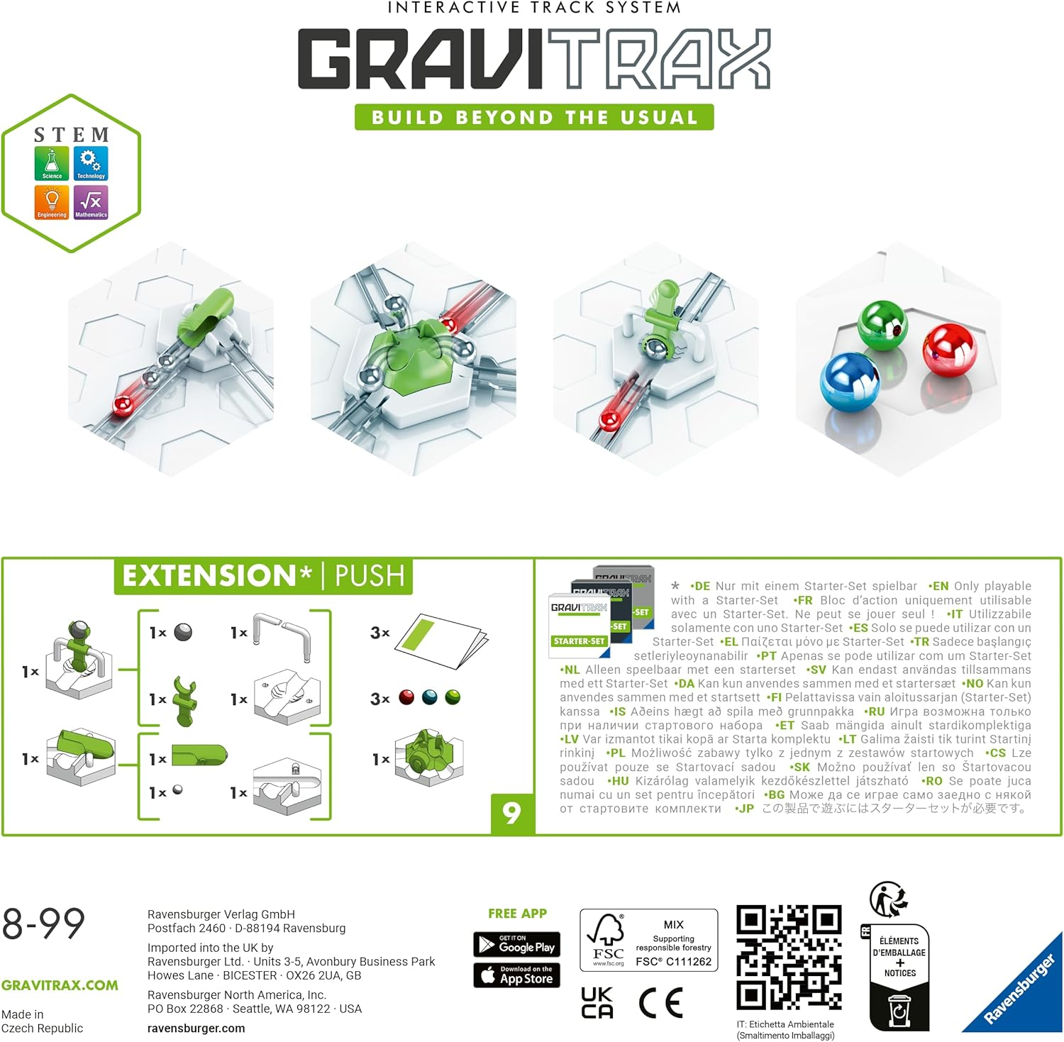 Gravitrax Aufbau-Kit mit Kugeln, Schienen und Bauteilen.