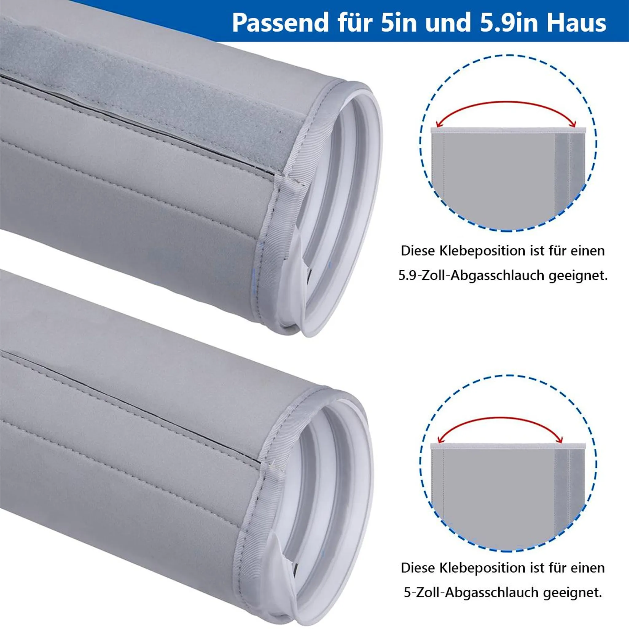 Grauer Schlauch mit Klettverschluss, für 5 und 5,9 Zoll Schläuche.