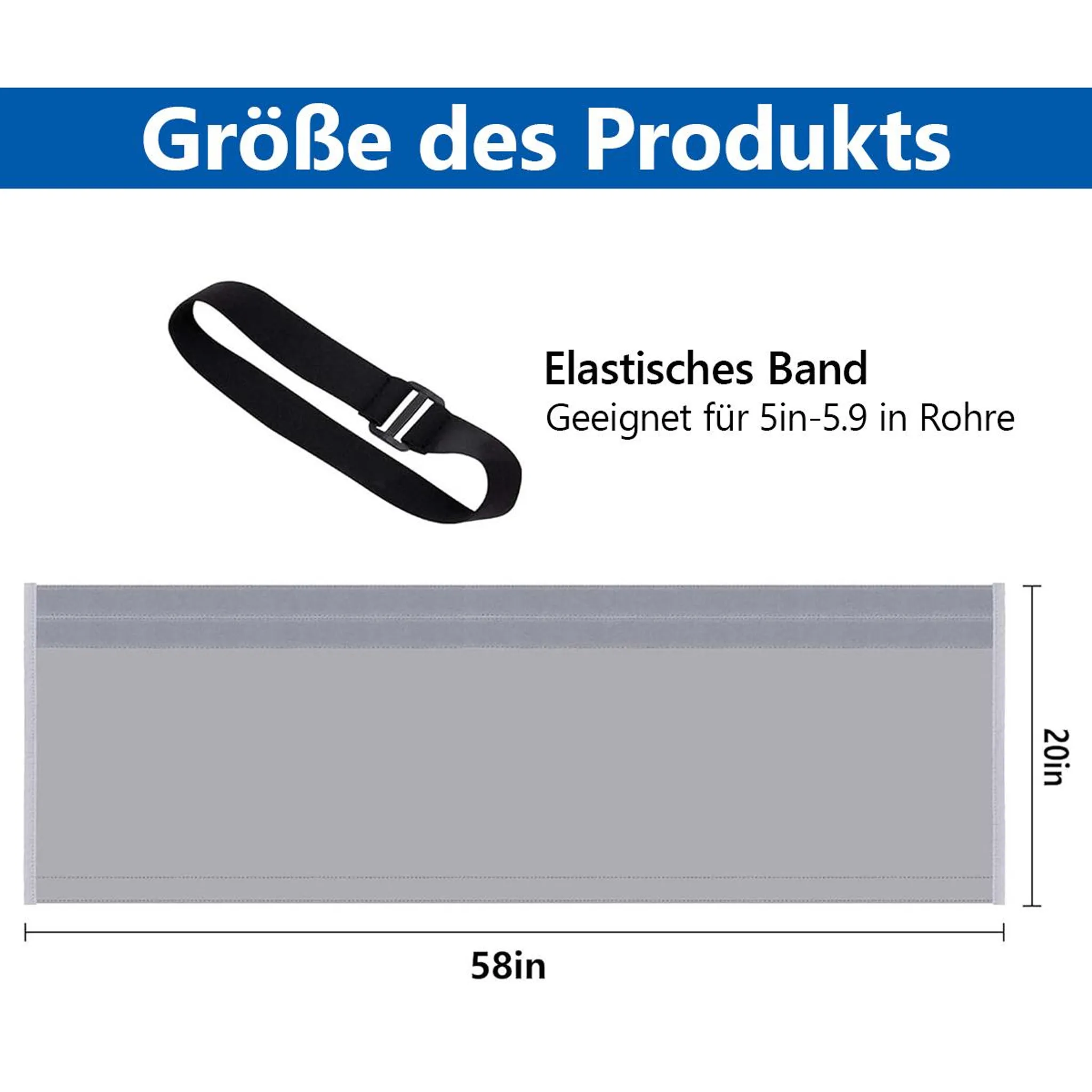 Grauer Schlauch mit Maßen 58x20 Zoll und schwarzem Gurt.
