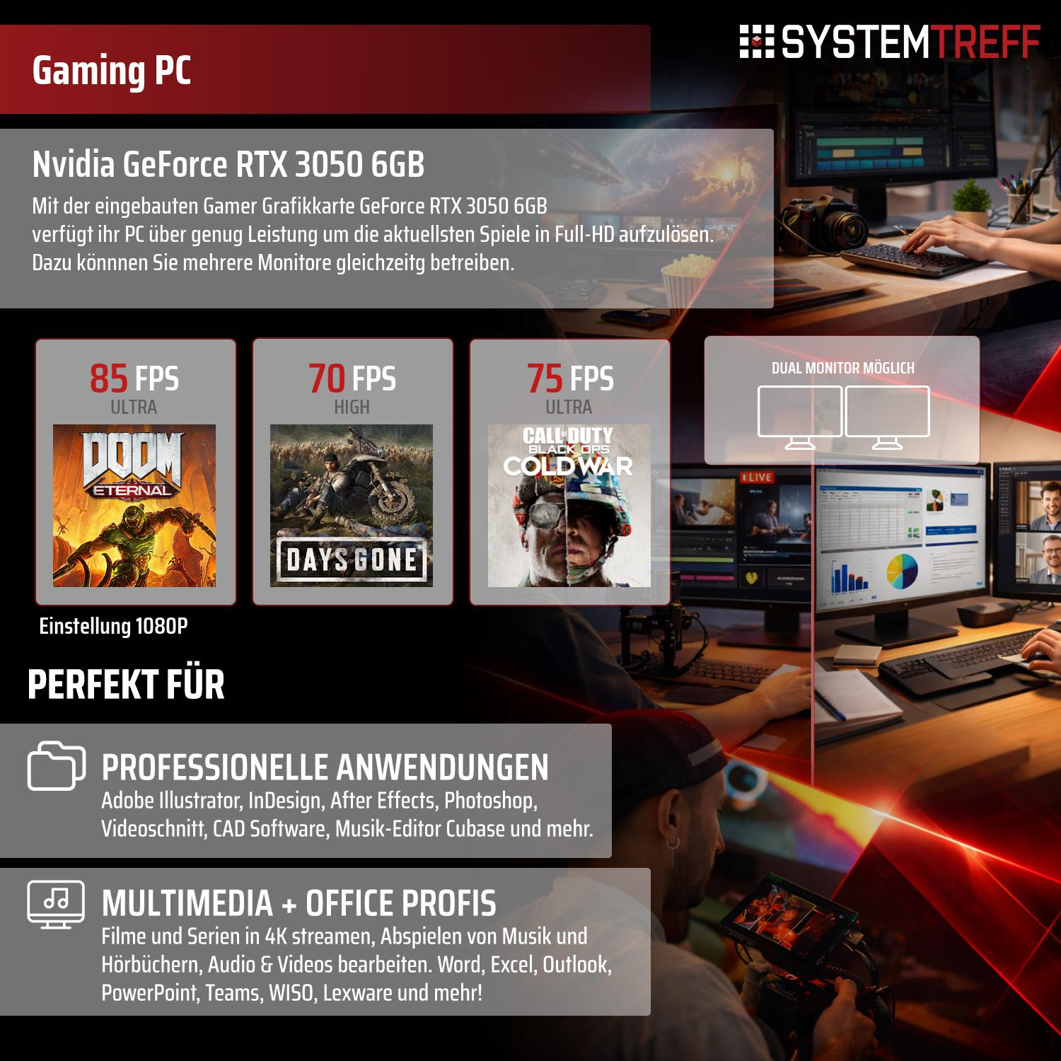 Gaming PC mit RTX 3050: Spiele-Benchmarks, Anwendungen & Multimedia.