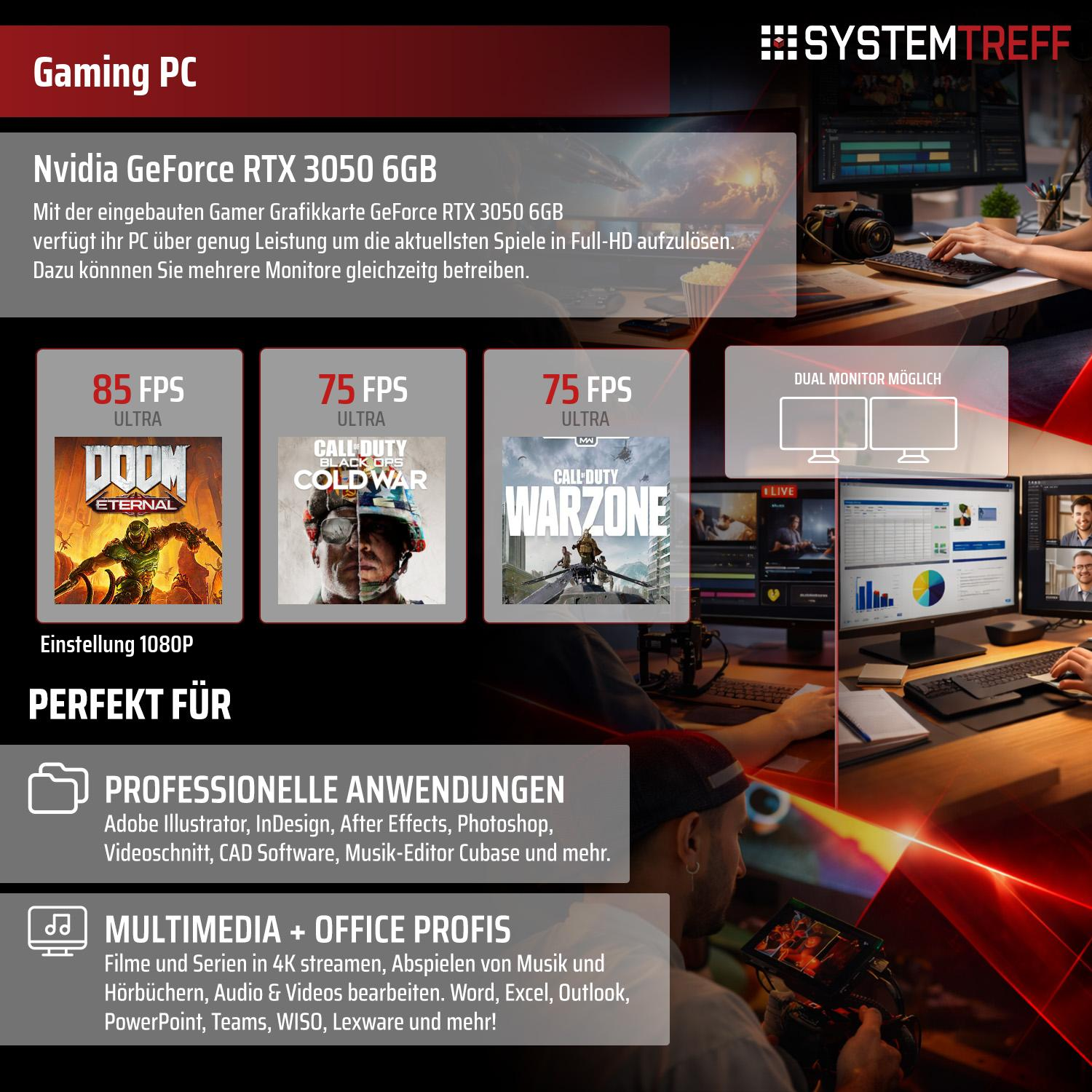 Gaming PC mit Nvidia RTX 3050 6GB für Spiele & Profi-Anwendungen.