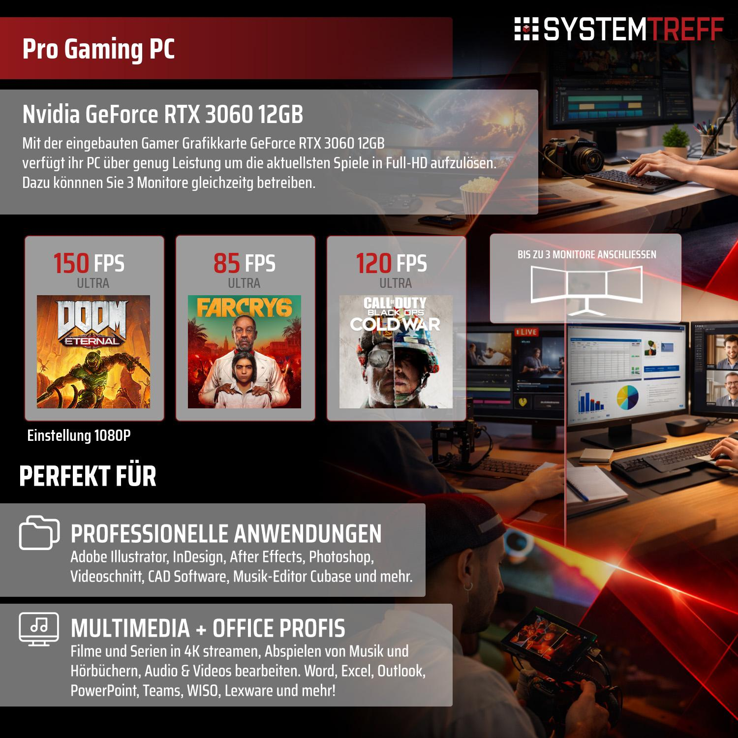 Pro Gaming PC mit RTX 3060, perfekt für Spiele & Profi-Anwendungen.