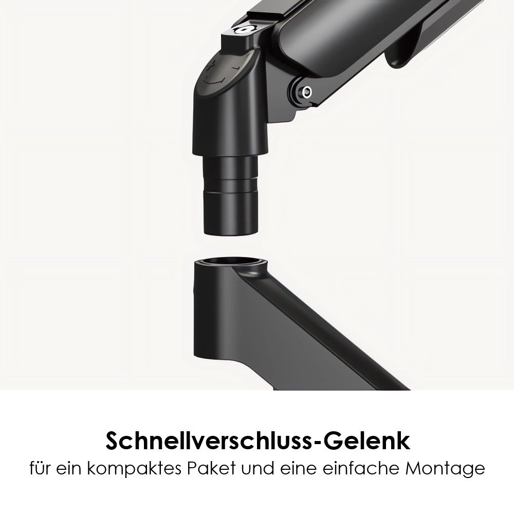 Schwarzes Gelenk mit Schnellverschluss, wird zusammengesteckt.