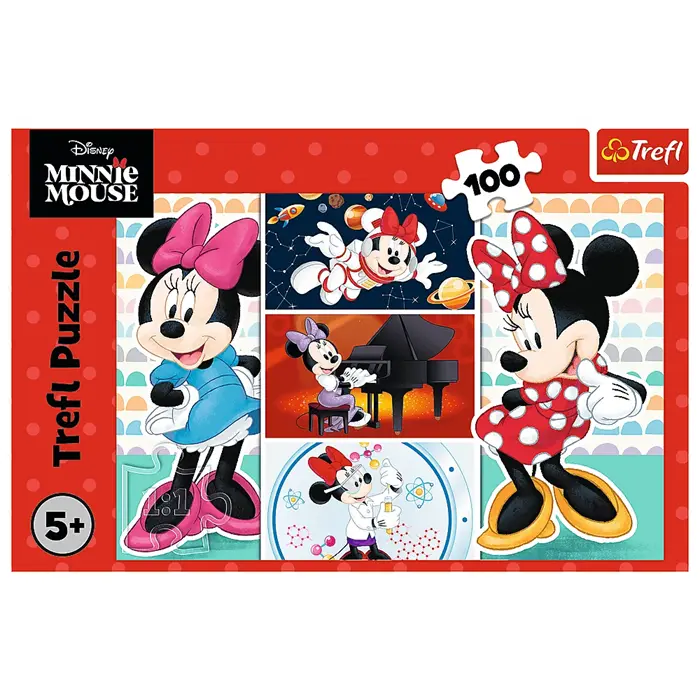 Puzzle Myszka Minnie: Minnie jako astronautka, pianistka i naukowczyni.
