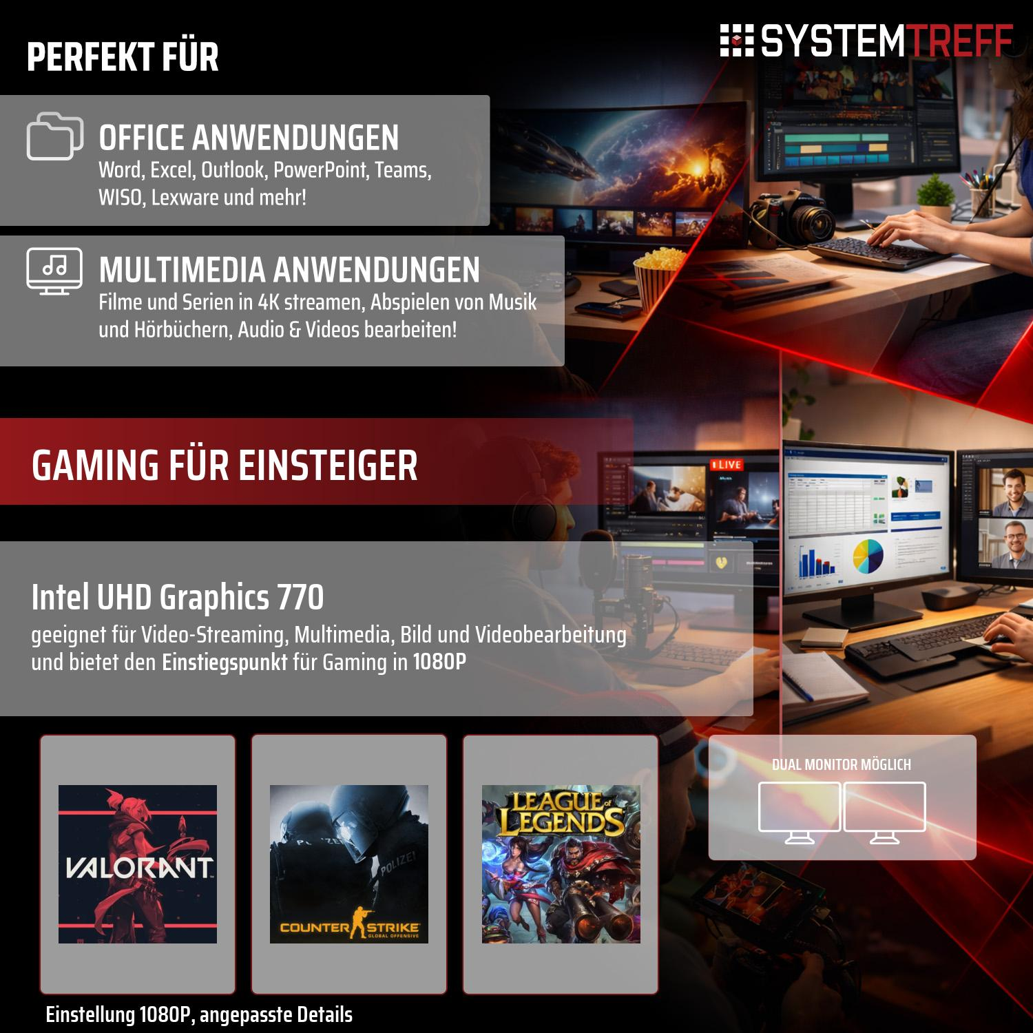 Perfekt für Office, Multimedia und Gaming mit Intel UHD Graphics 770.