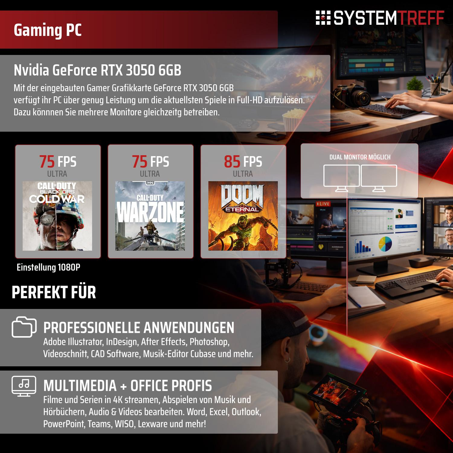 Gaming PC mit Nvidia RTX 3050: Spiele, professionelle Anwendungen, Multimedia.