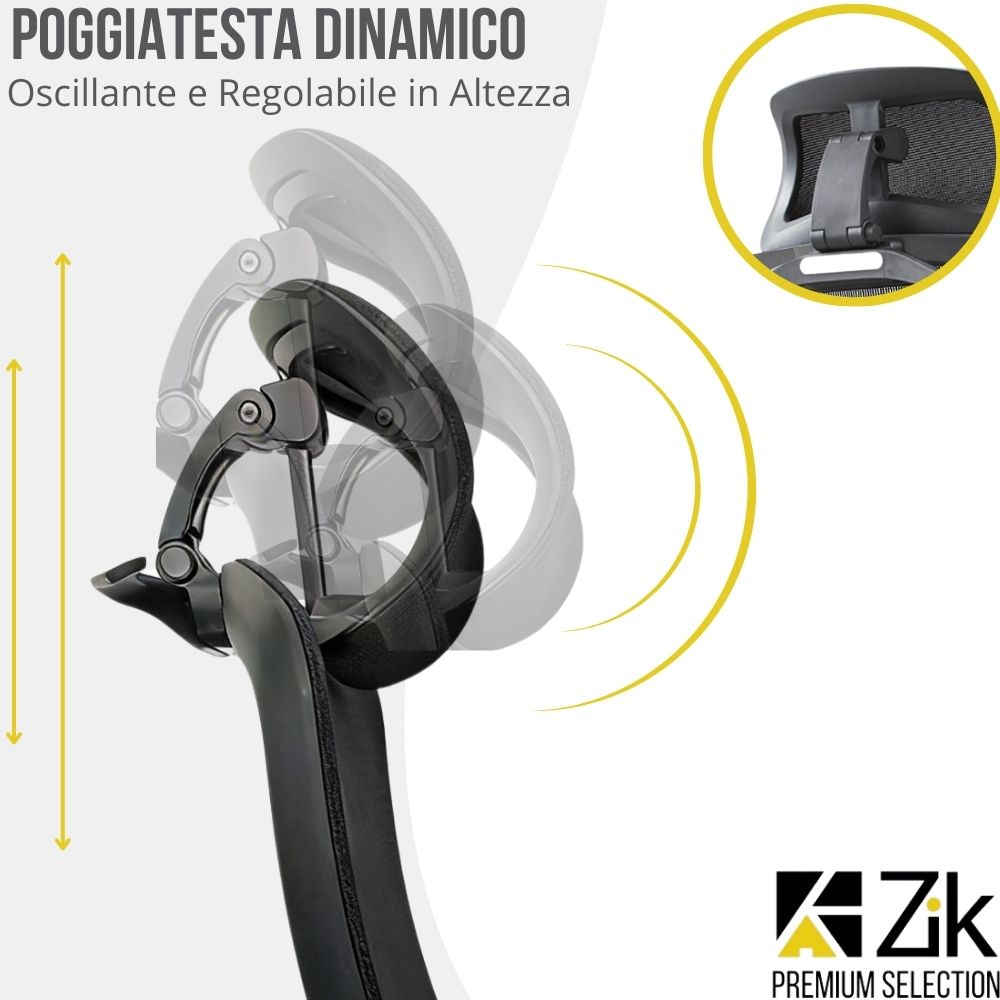 Poggiatesta dinamico sedia, regolabile e oscillante. Nero.