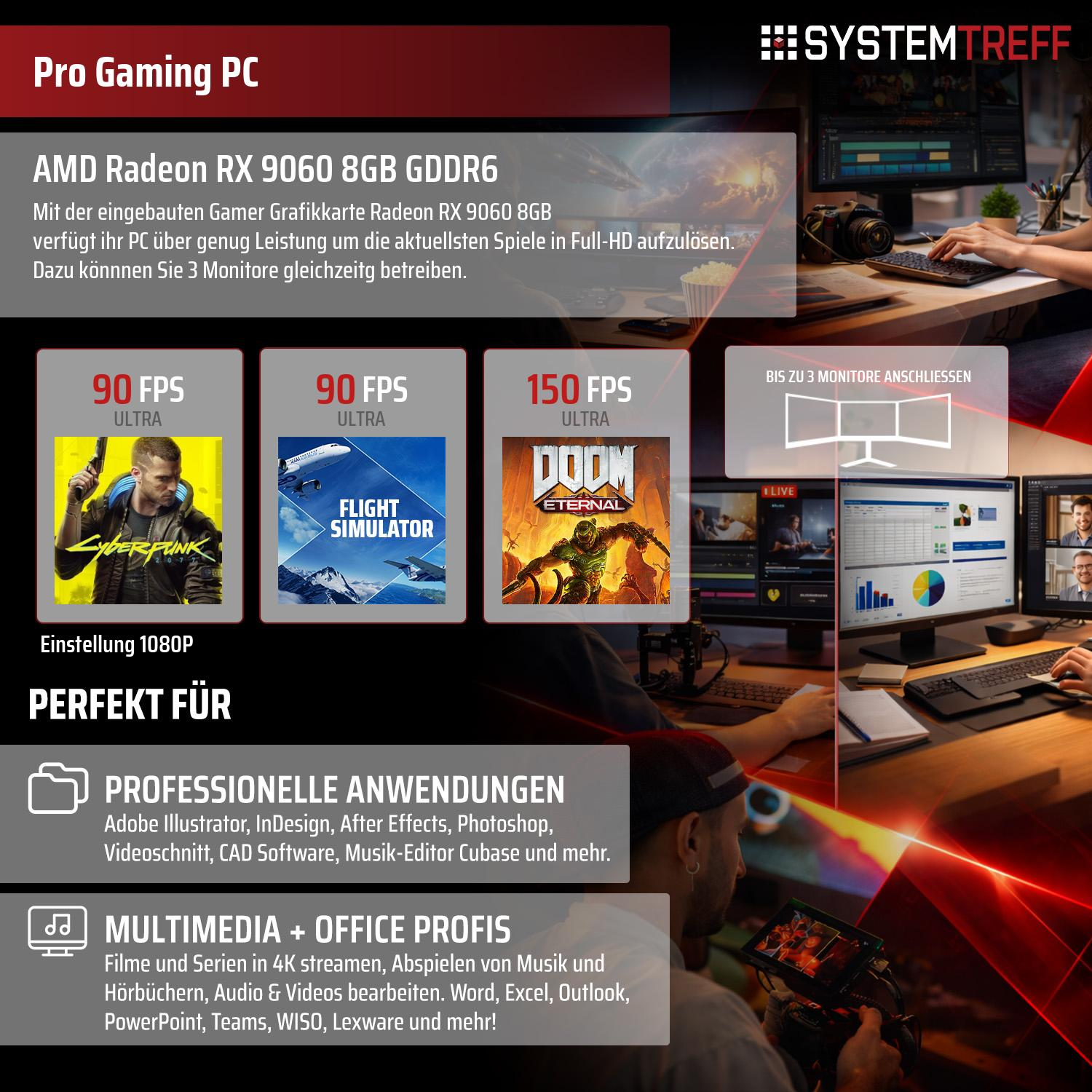 Gaming PC mit AMD Radeon RX 9060 für Spiele & Profi-Anwendungen.