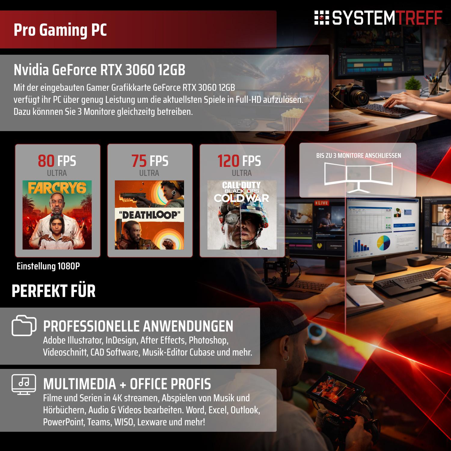 Gaming PC mit RTX 3060, zeigt Spiele-Benchmarks und Anwendungsbereiche.