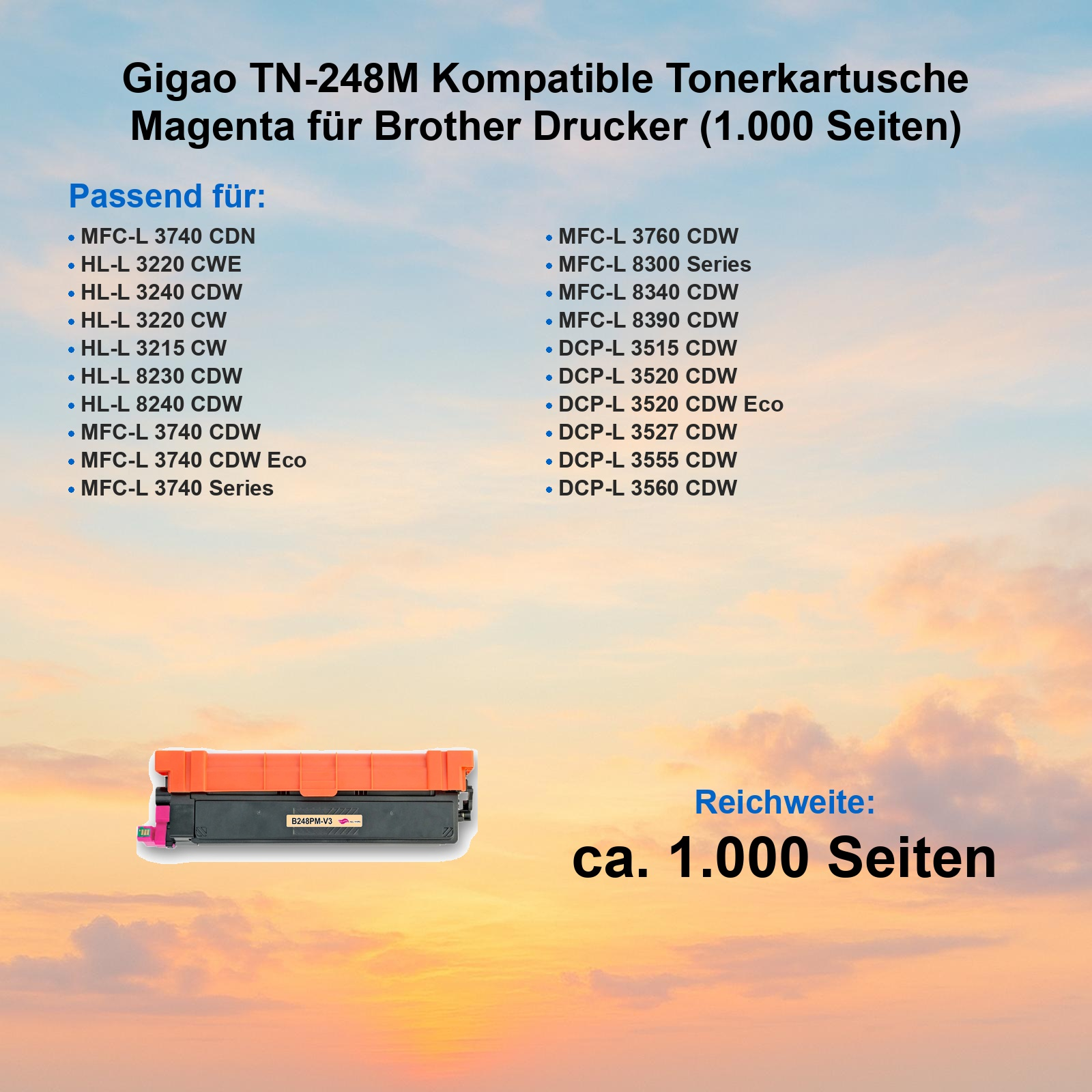 Magenta Tonerkartusche für Brother Drucker, Reichweite 1.000 Seiten.