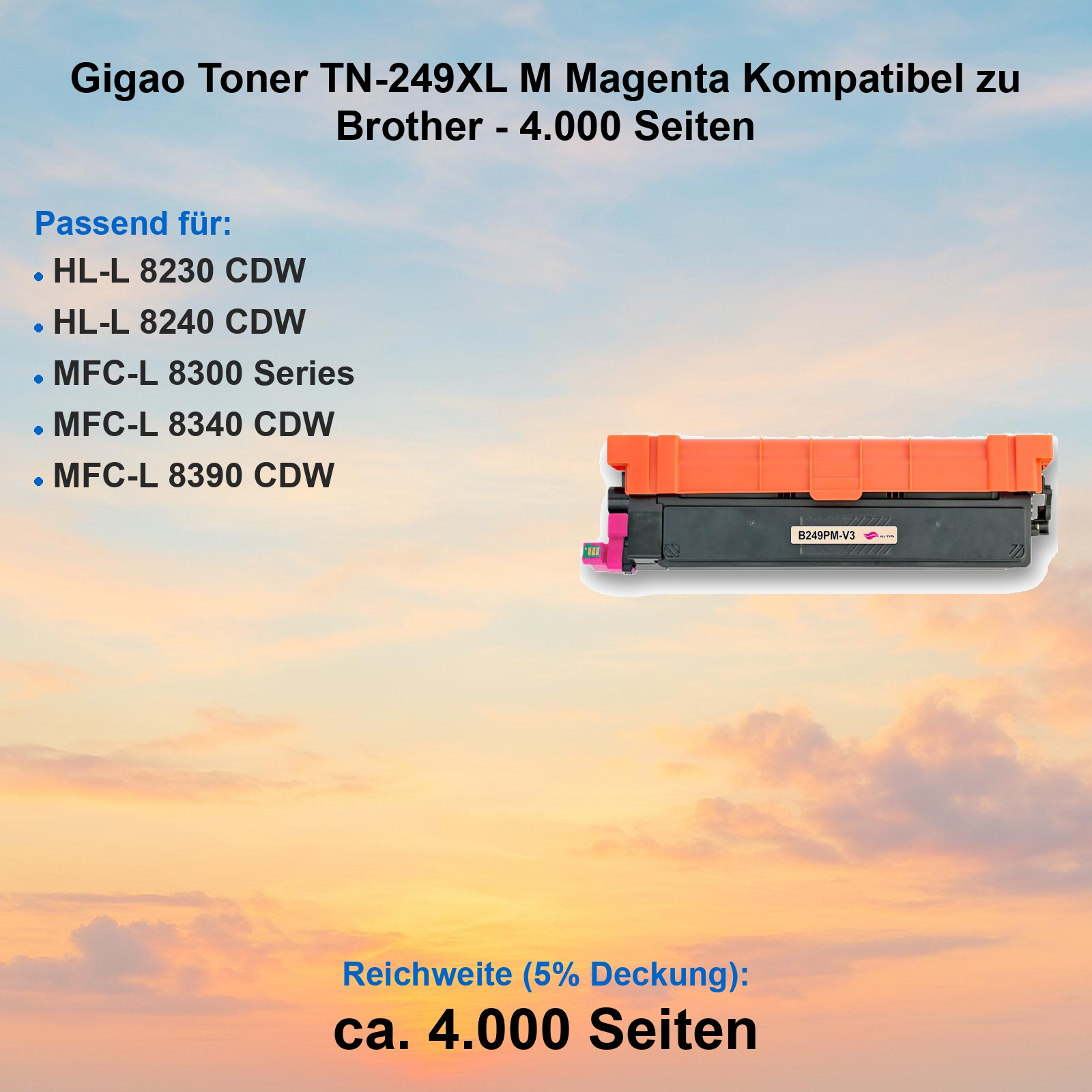 Magenta-Tonerpatrone für Brother-Drucker, Reichweite 4000 Seiten.