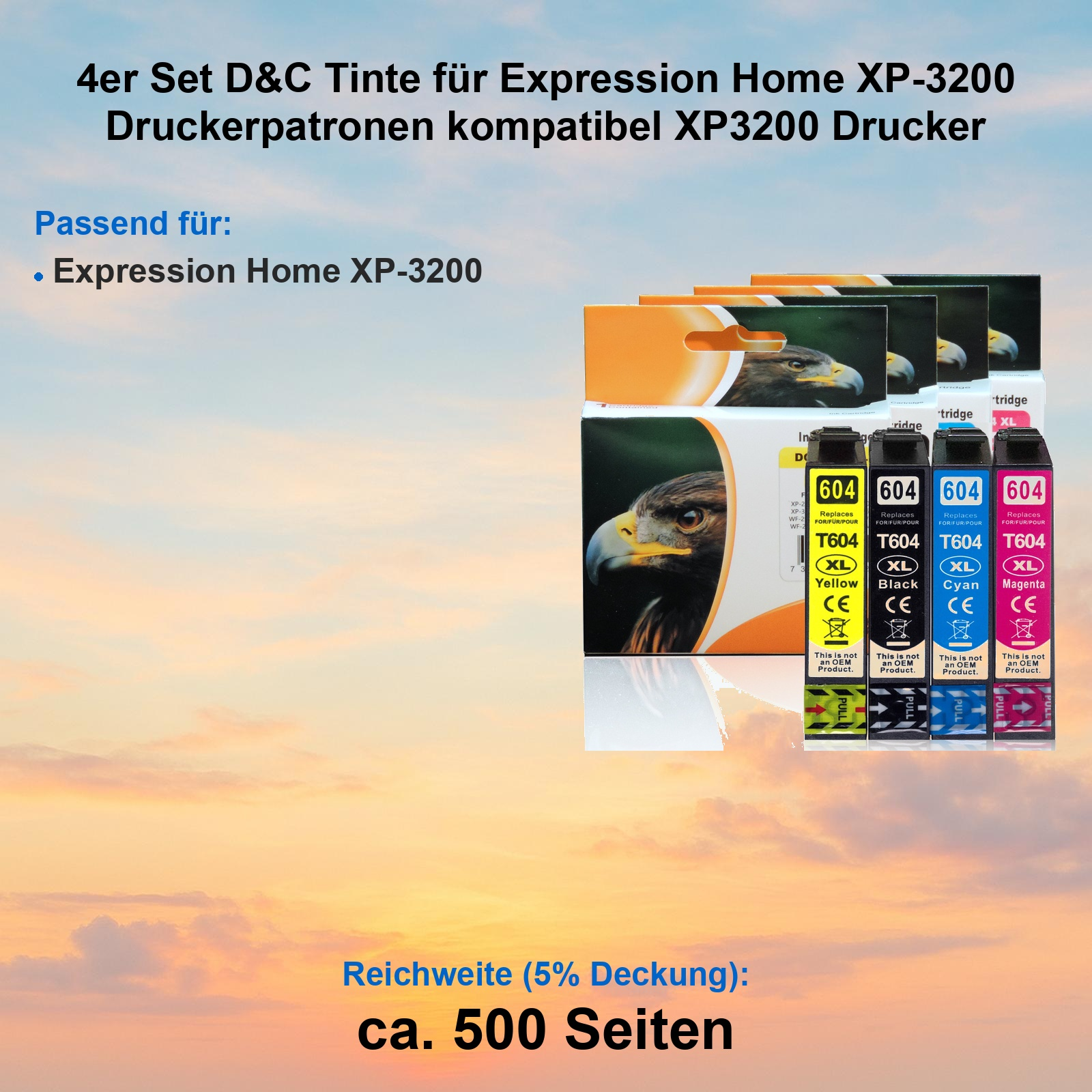 4er Set D&C Tinte für Expression Home XP-3200 Druckerpatronen.