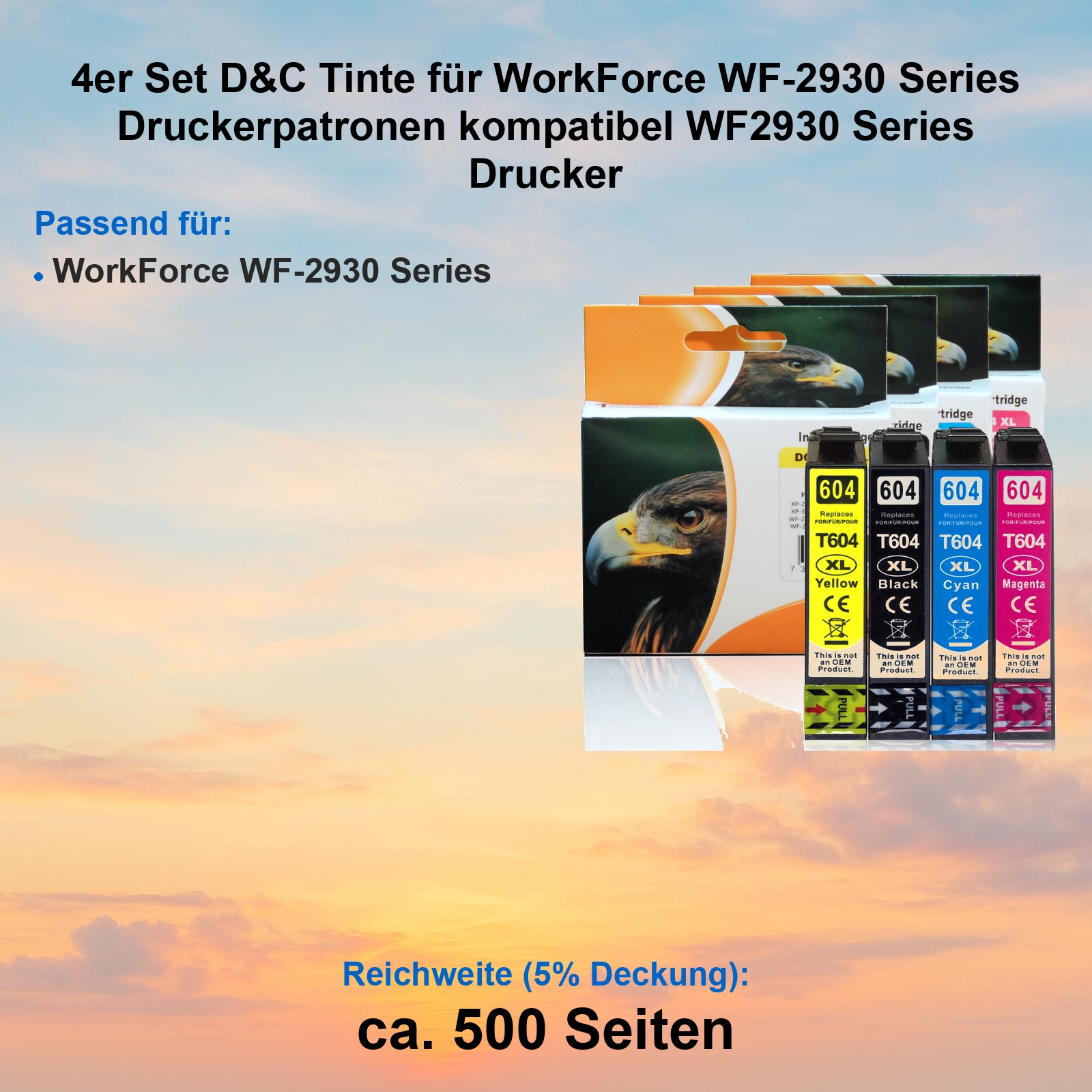 Viererpack D&C Tinte für WorkForce WF-2930 Series, kompatible Patronen.