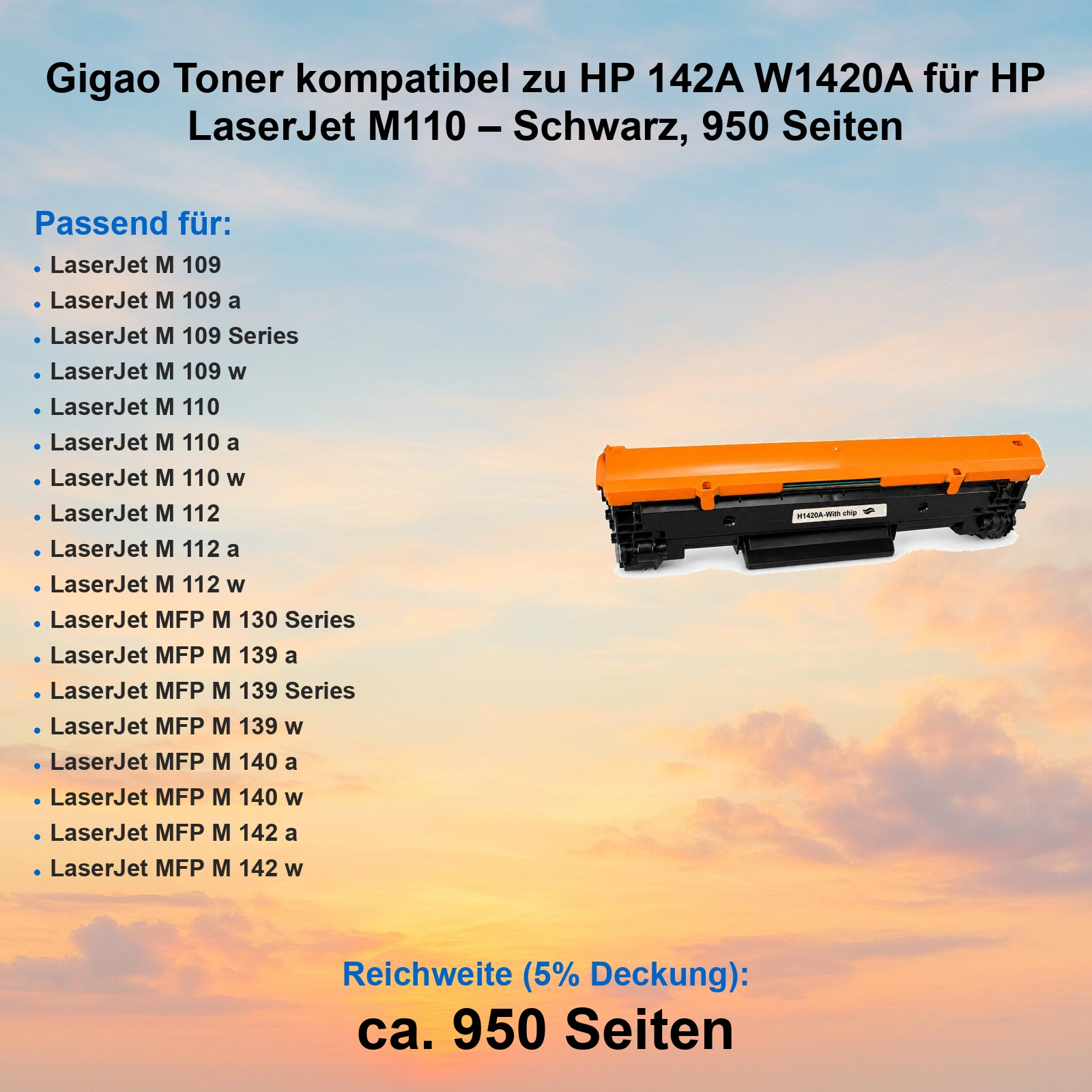Orangeer Toner für HP LaserJet M110, Reichweite 950 Seiten.